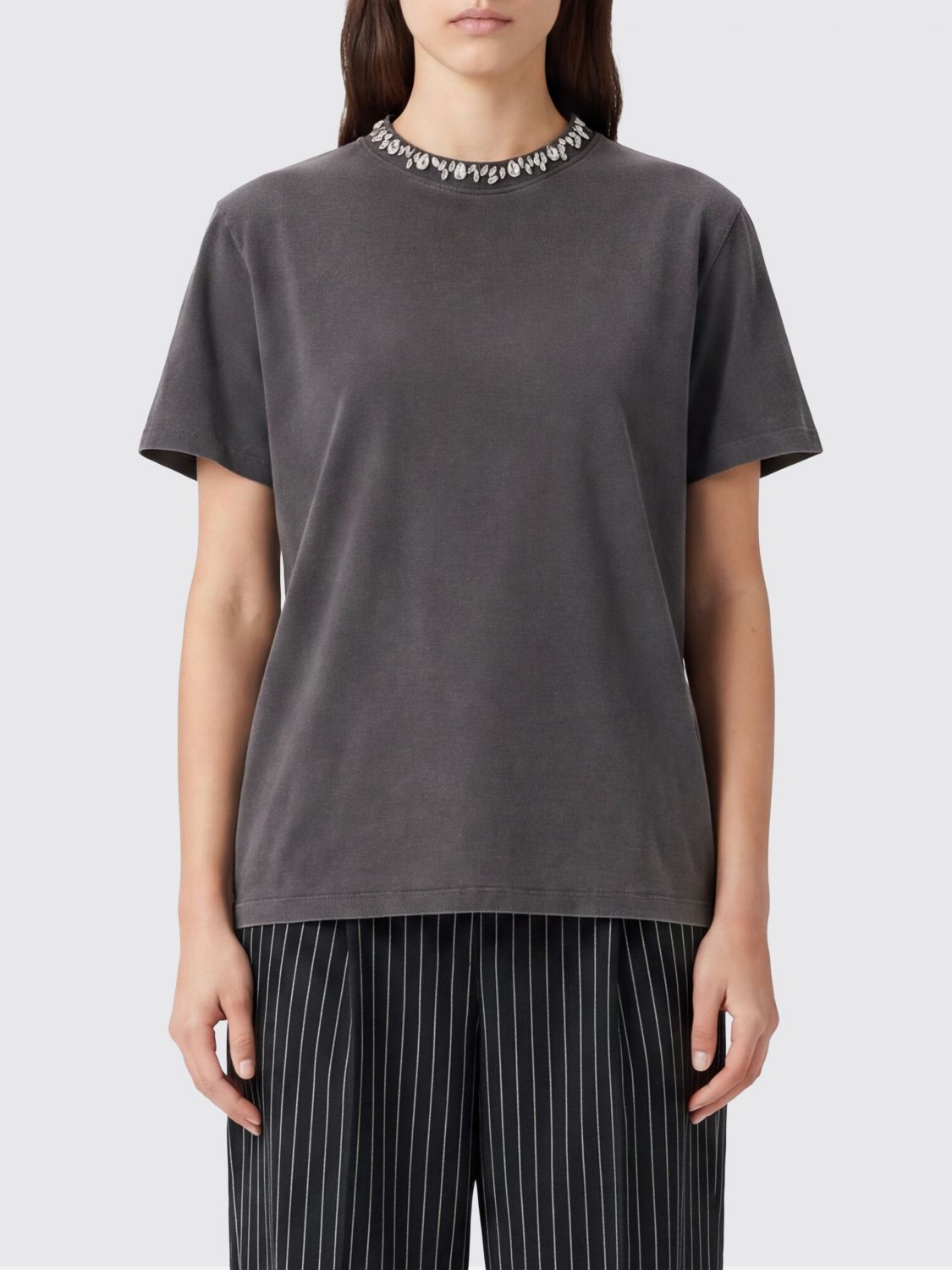 GOLDEN GOOSE T-Shirt aus Baumwolle mit Kristallstickerei und überschnittenen Schultern