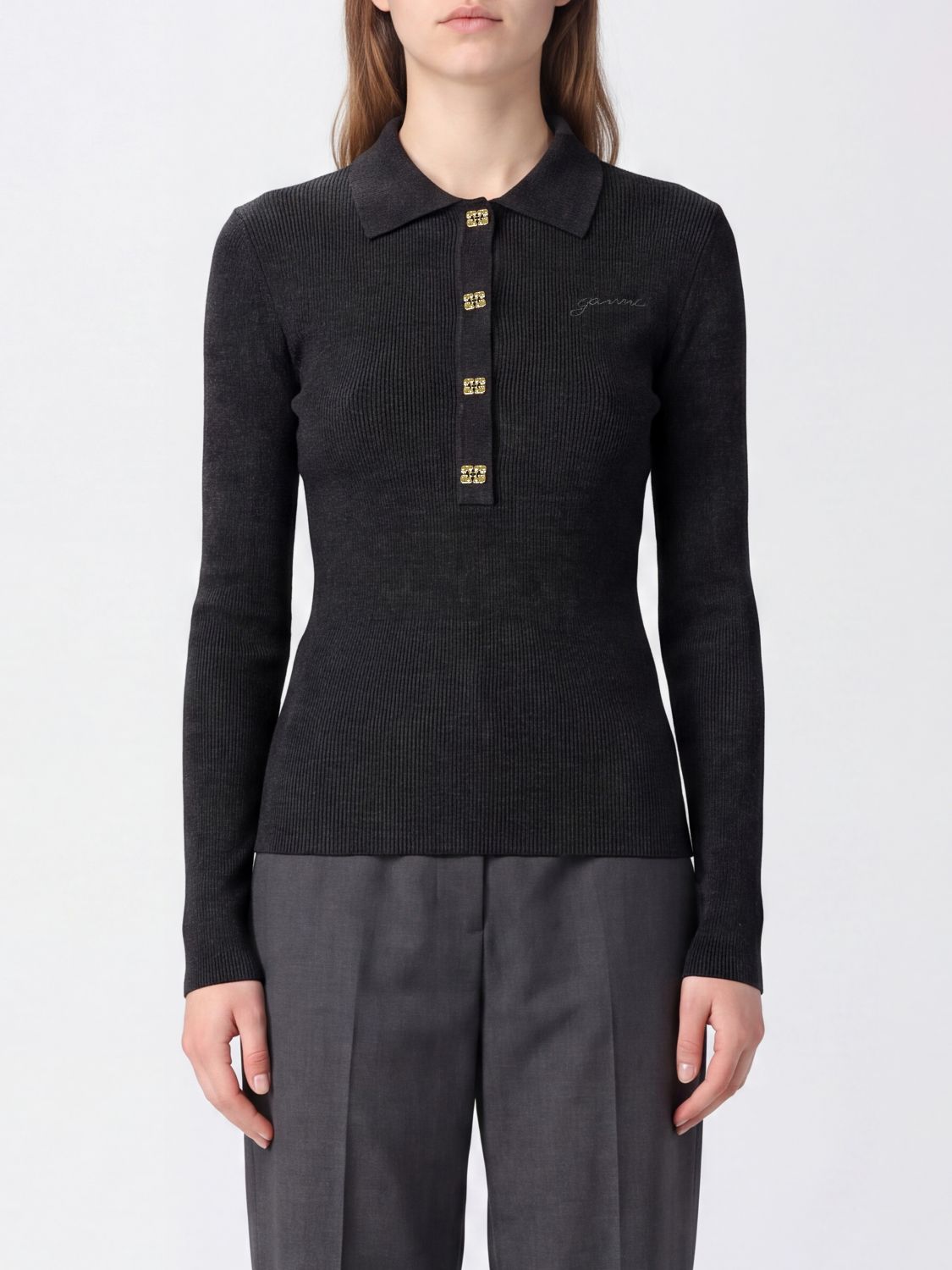 GANNI Polo Shirt Woman color Black