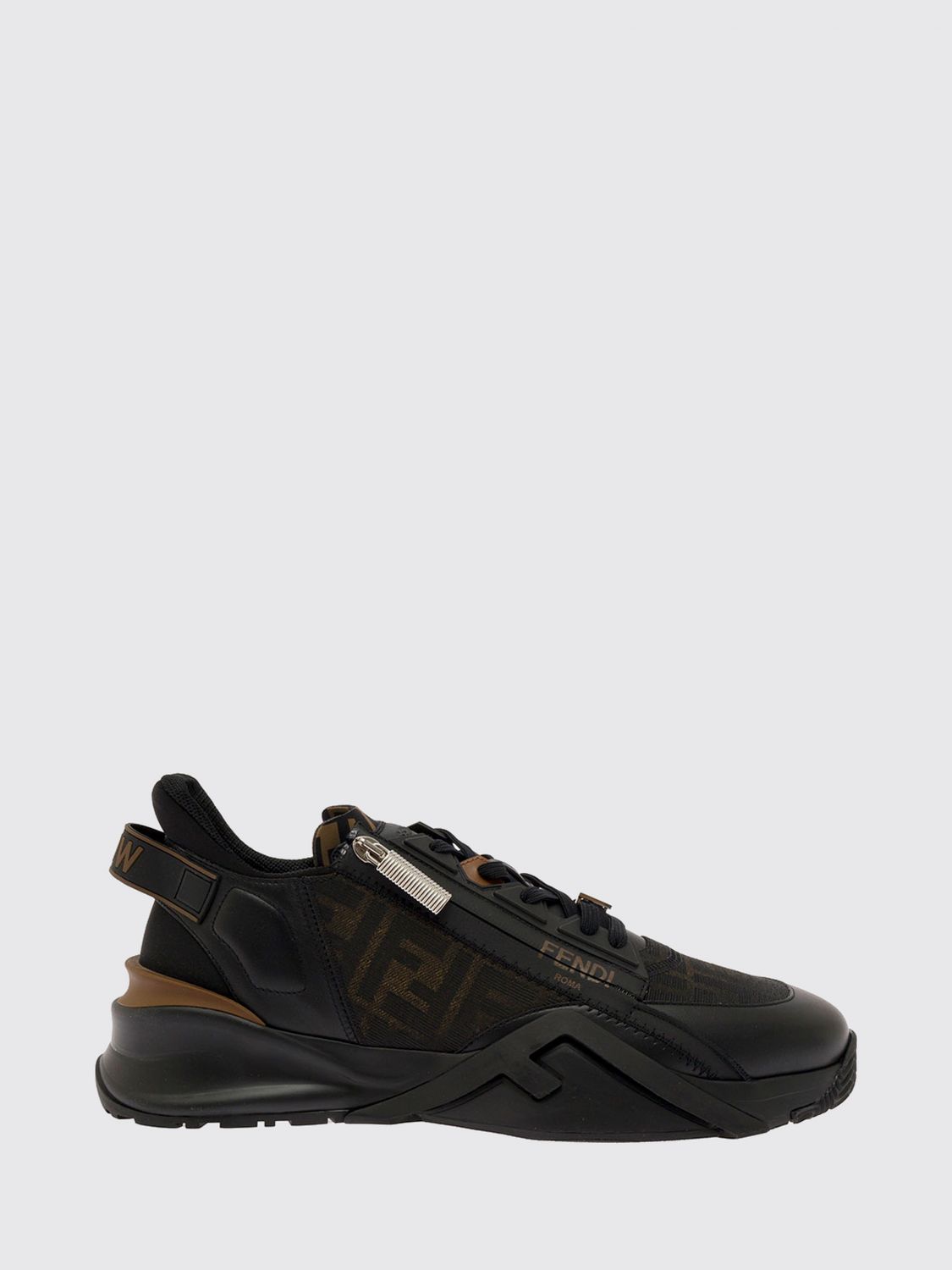 Fendi Flow Low-Top Technical Fabric Sneakers with FF Monogram and Side Zip