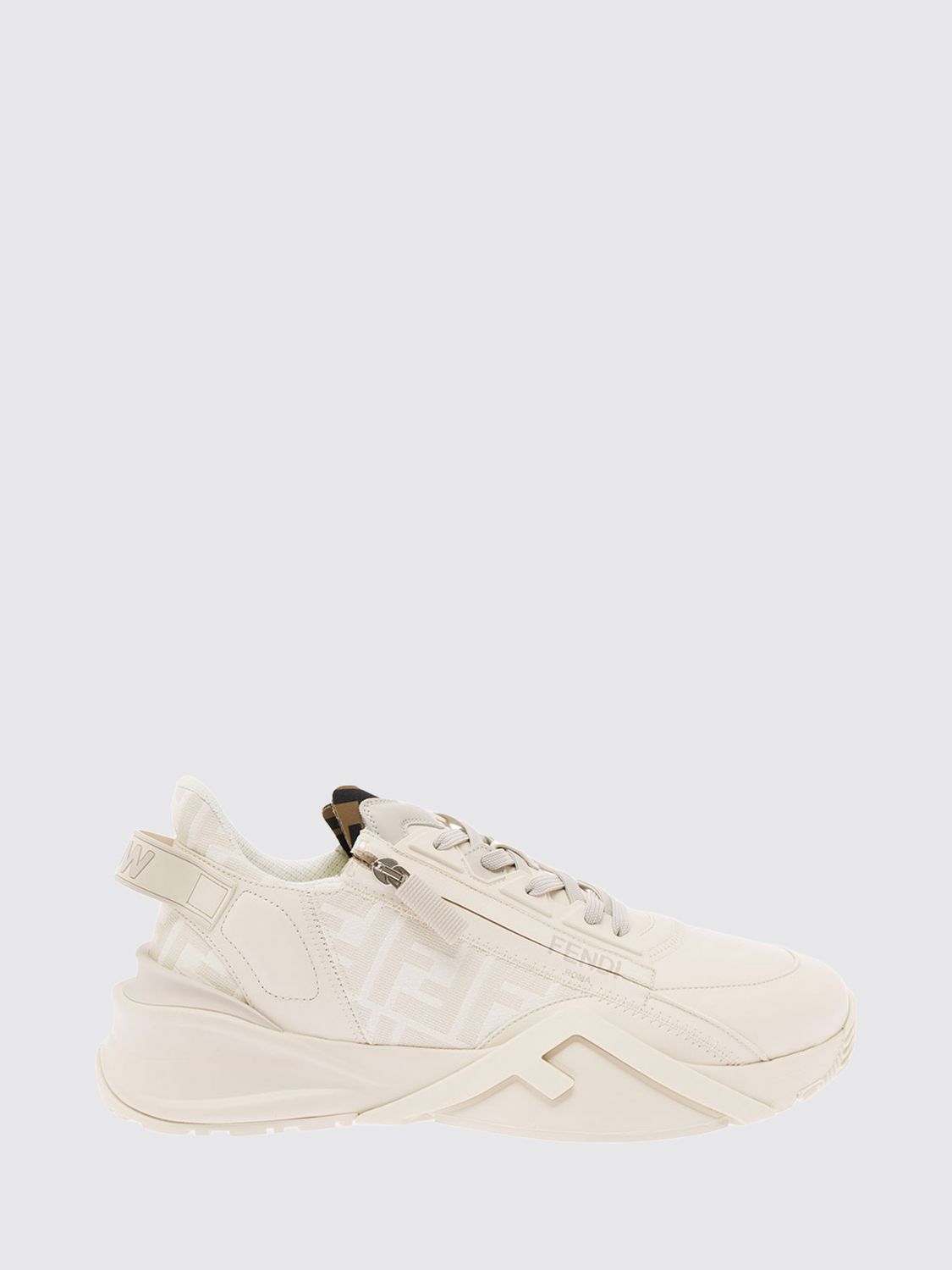 FENDI Flow Low-Top-Sneakers aus Leder und Stoff mit Jacquard-FF-Monogramm