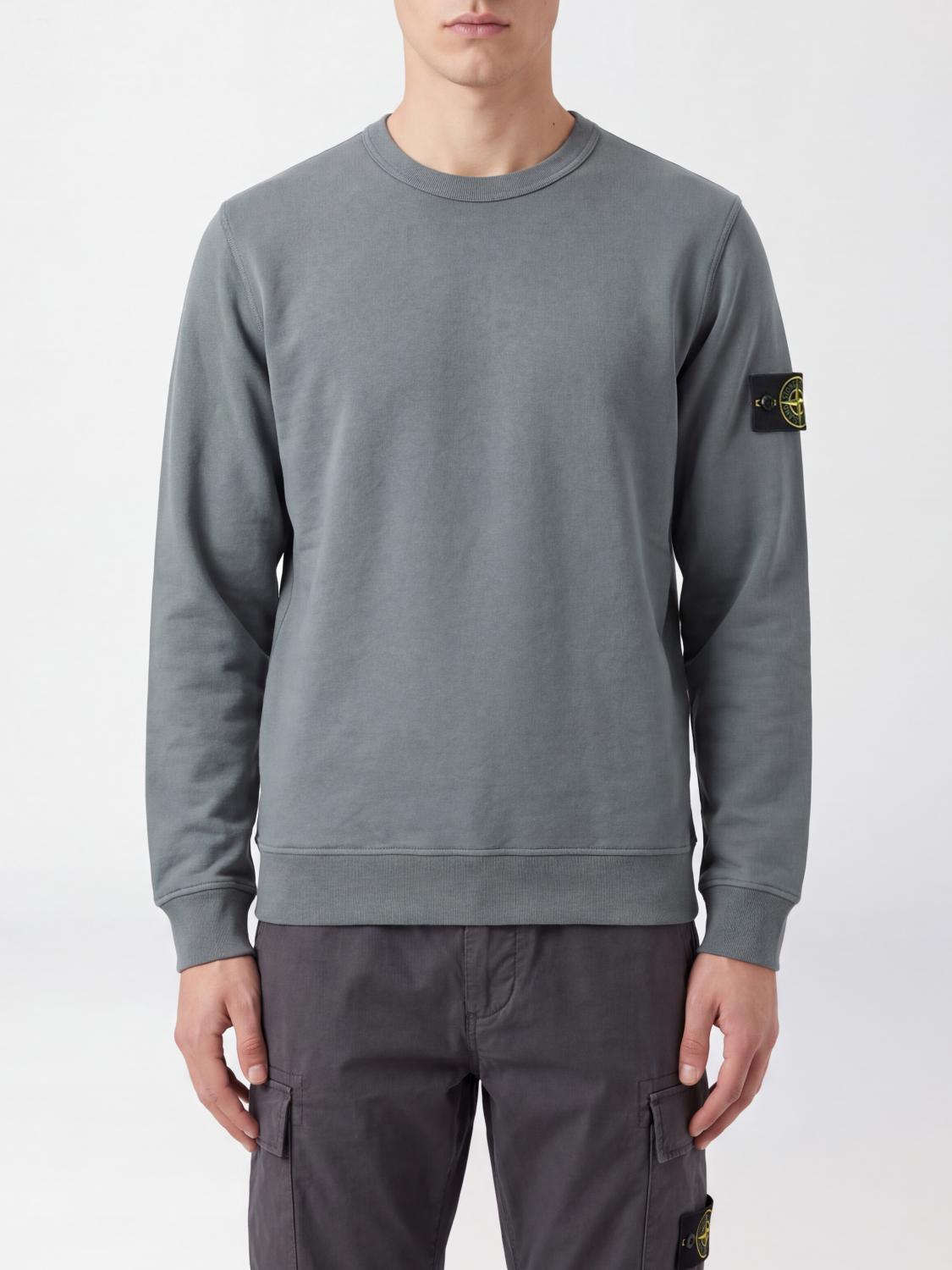 Stone Island Crewneck Jumper In Cotton Jersey With Compass Logo Patch In Blue