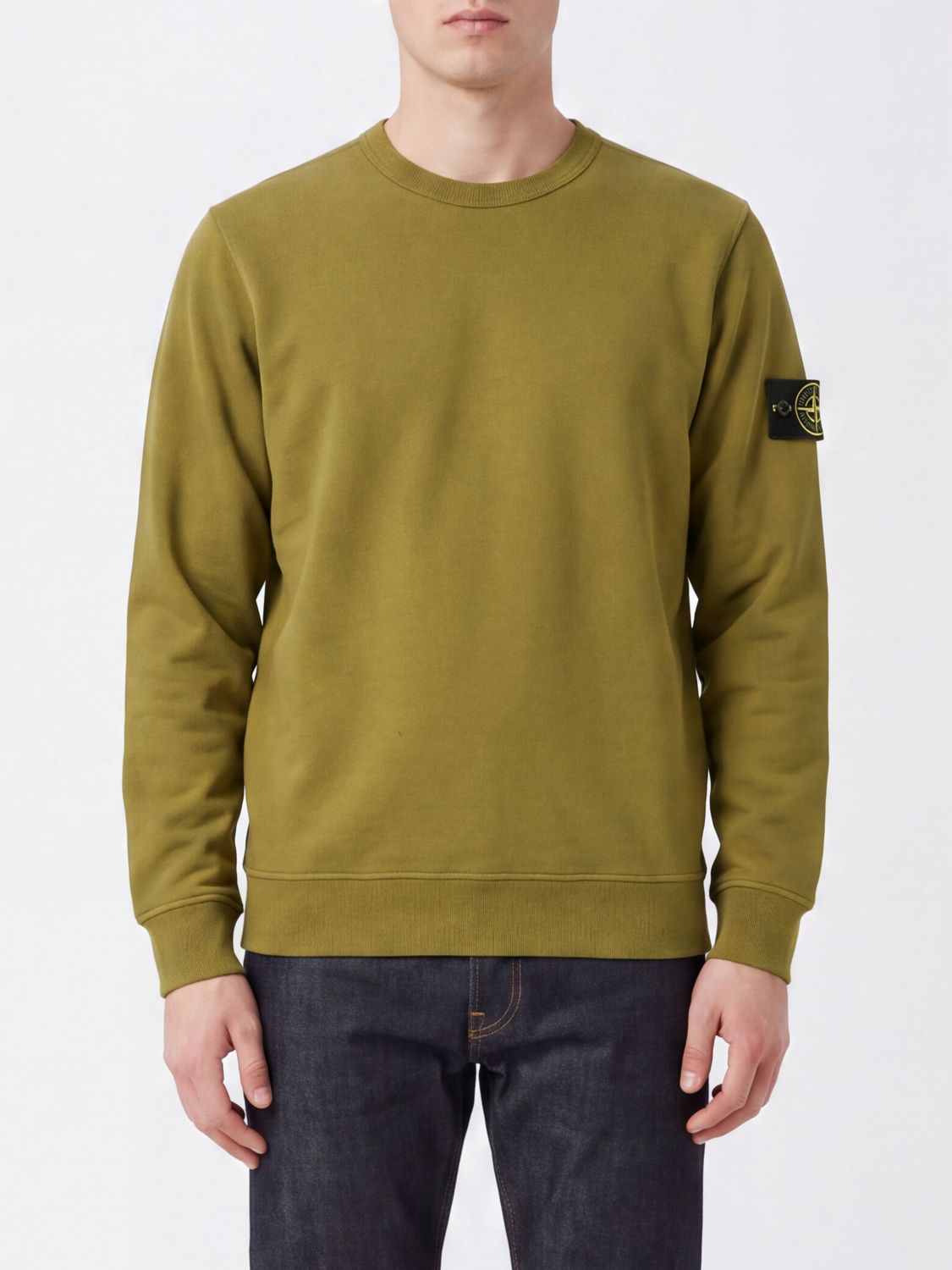 STONE ISLAND Felpa girocollo in jersey di cotone con patch logo Compass