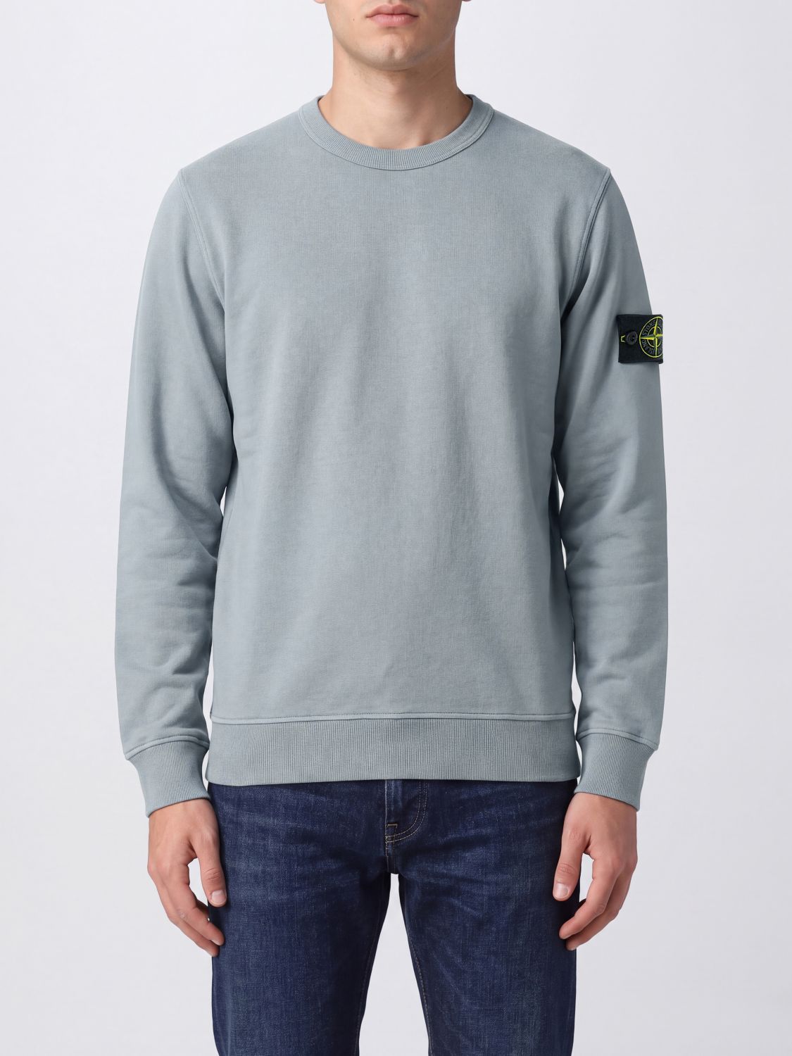 STONE ISLAND Felpa girocollo in jersey di cotone con patch logo Compass