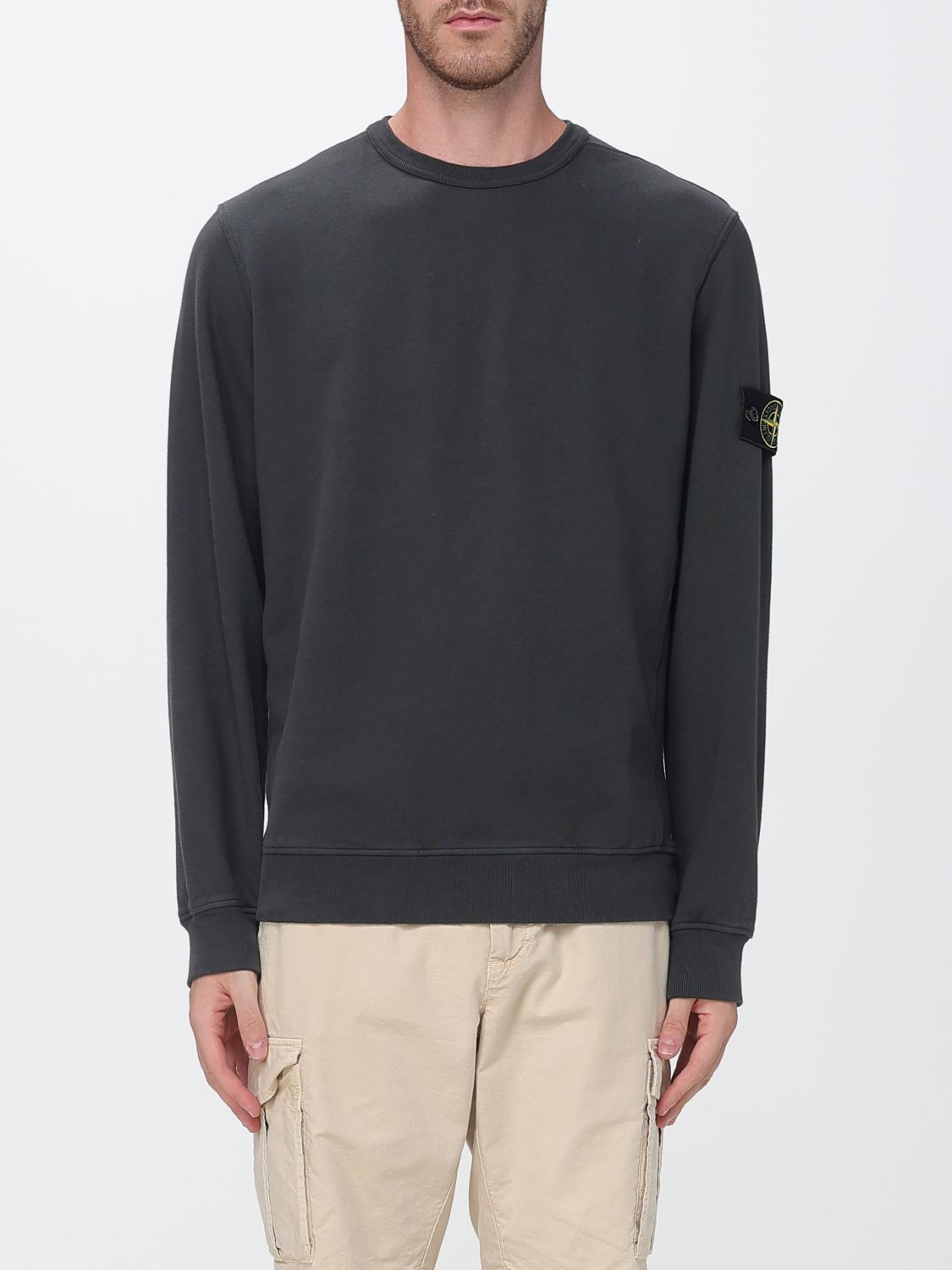 STONE ISLAND Felpa girocollo in jersey di cotone con patch logo Compass