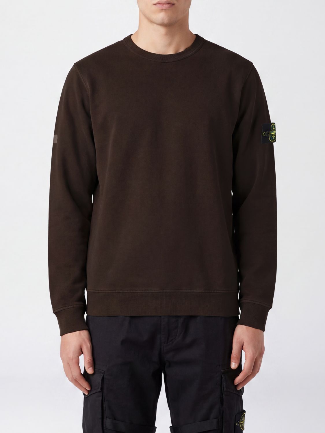 STONE ISLAND Felpa girocollo in jersey di cotone con patch logo Compass