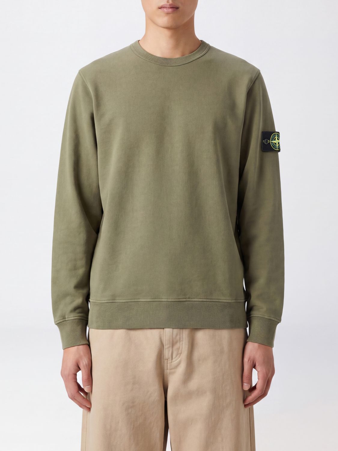 STONE ISLAND Felpa girocollo in jersey di cotone con patch logo Compass