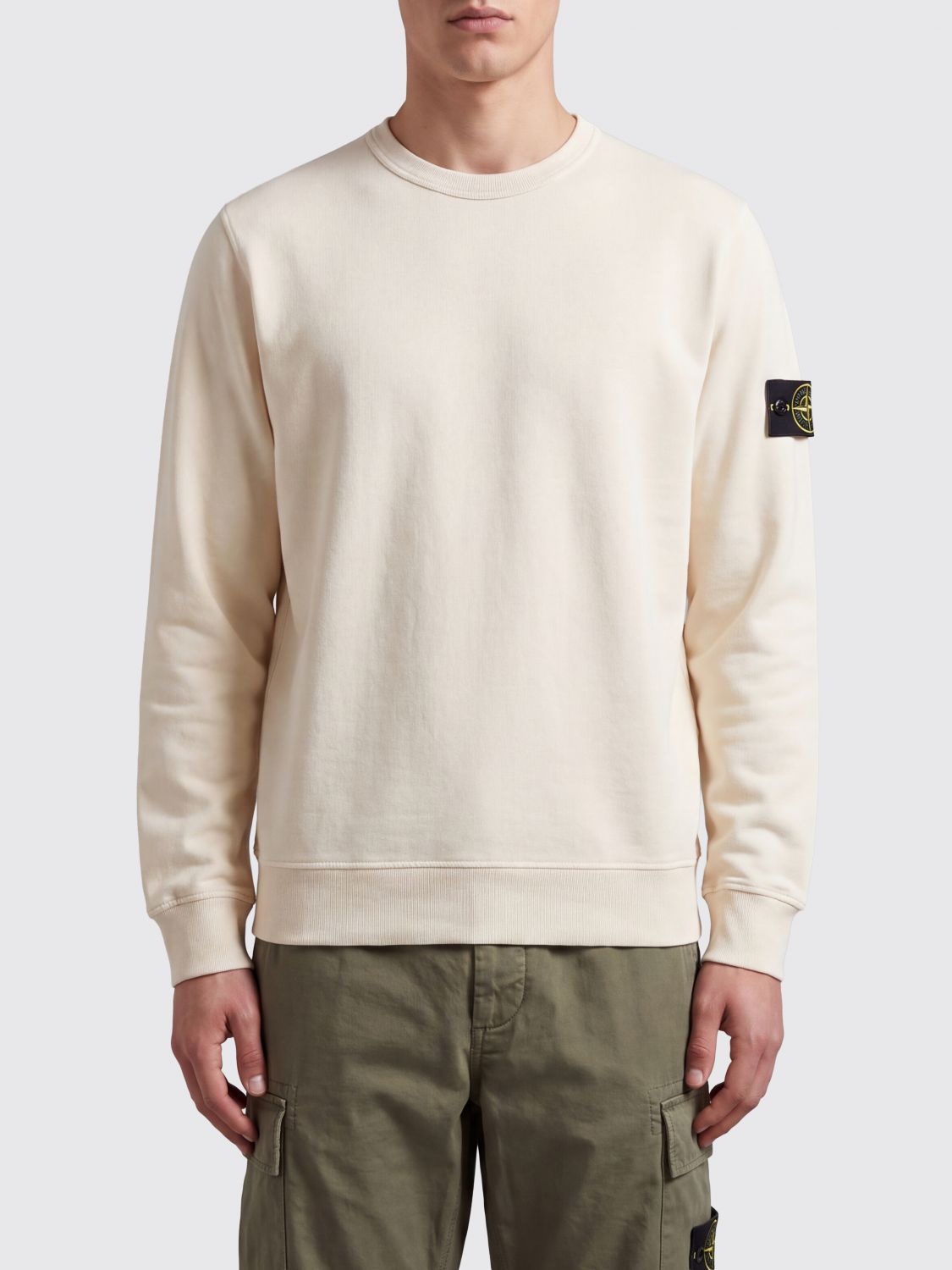 STONE ISLAND Felpa girocollo in jersey di cotone con patch logo Compass