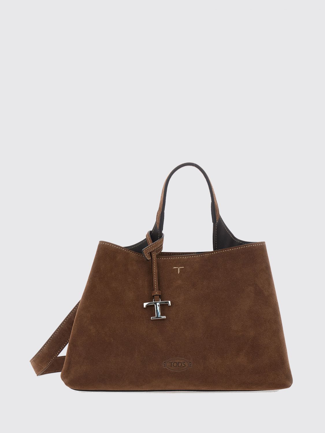 TOD'S Suede Calfskin Handbag with Logo Charm
