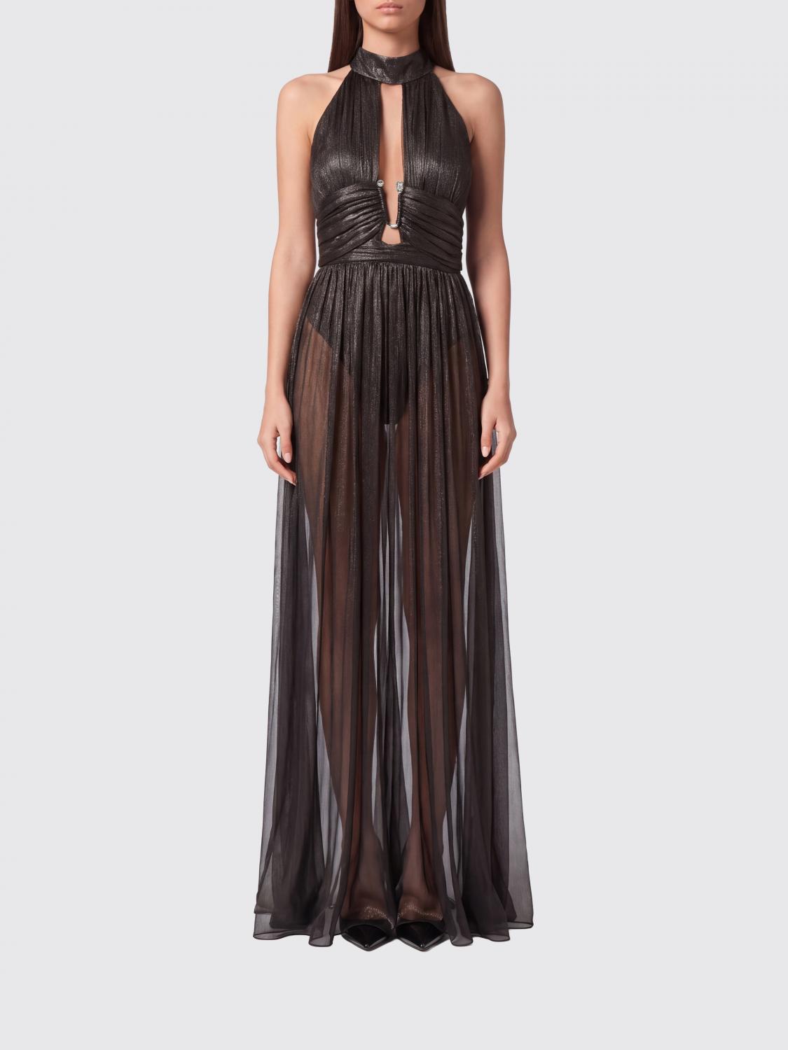 PHILIPP PLEIN Abito da sera lungo in chiffon con scollo all'americana e spalle scoperte