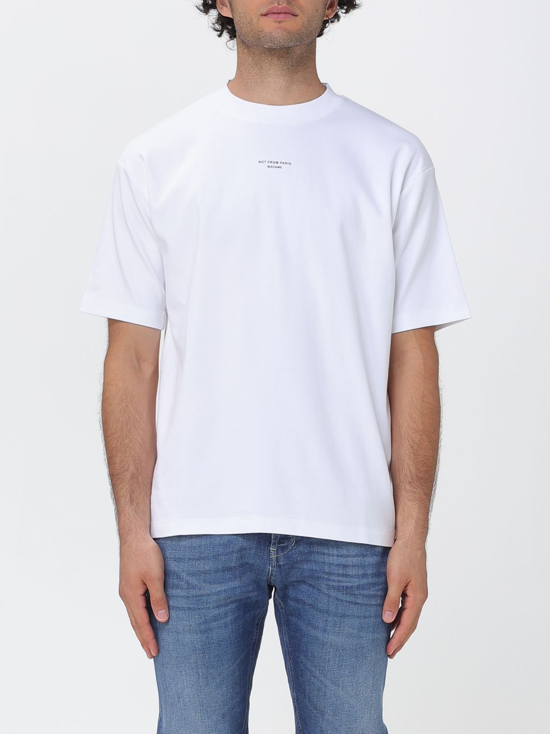 Drôle de Monsieur Baumwoll-T-Shirt mit kontrastierendem Logo und überschnittenen Schultern