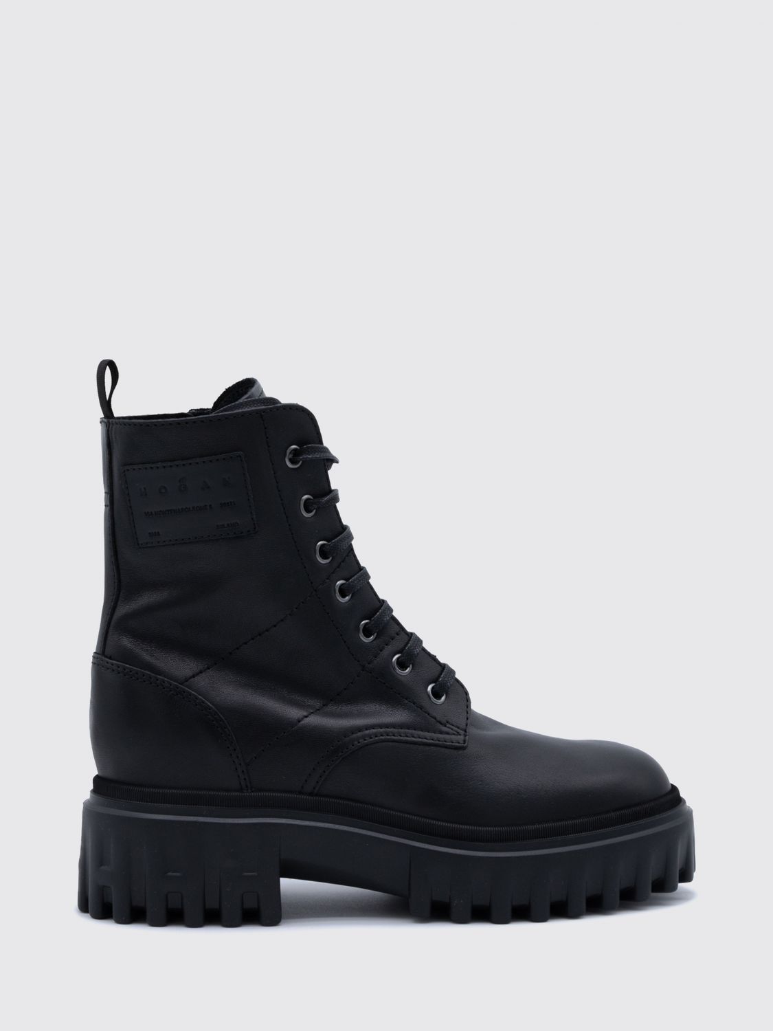 Hogan H700 Smooth Calfskin Combat Boots with Lug Sole