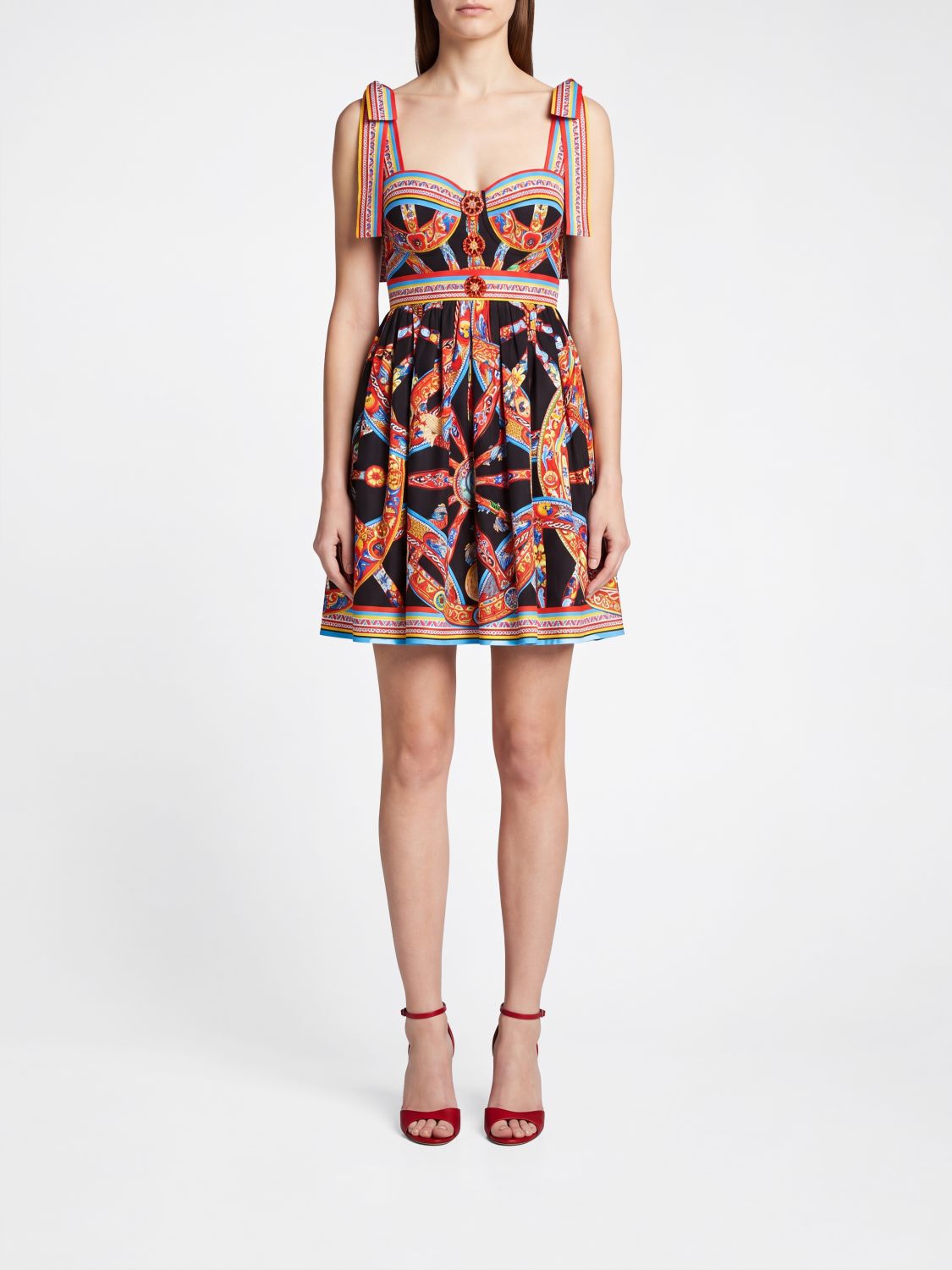 DOLCE & GABBANA Carretto Siciliano Print Cotton Bustier Mini Dress