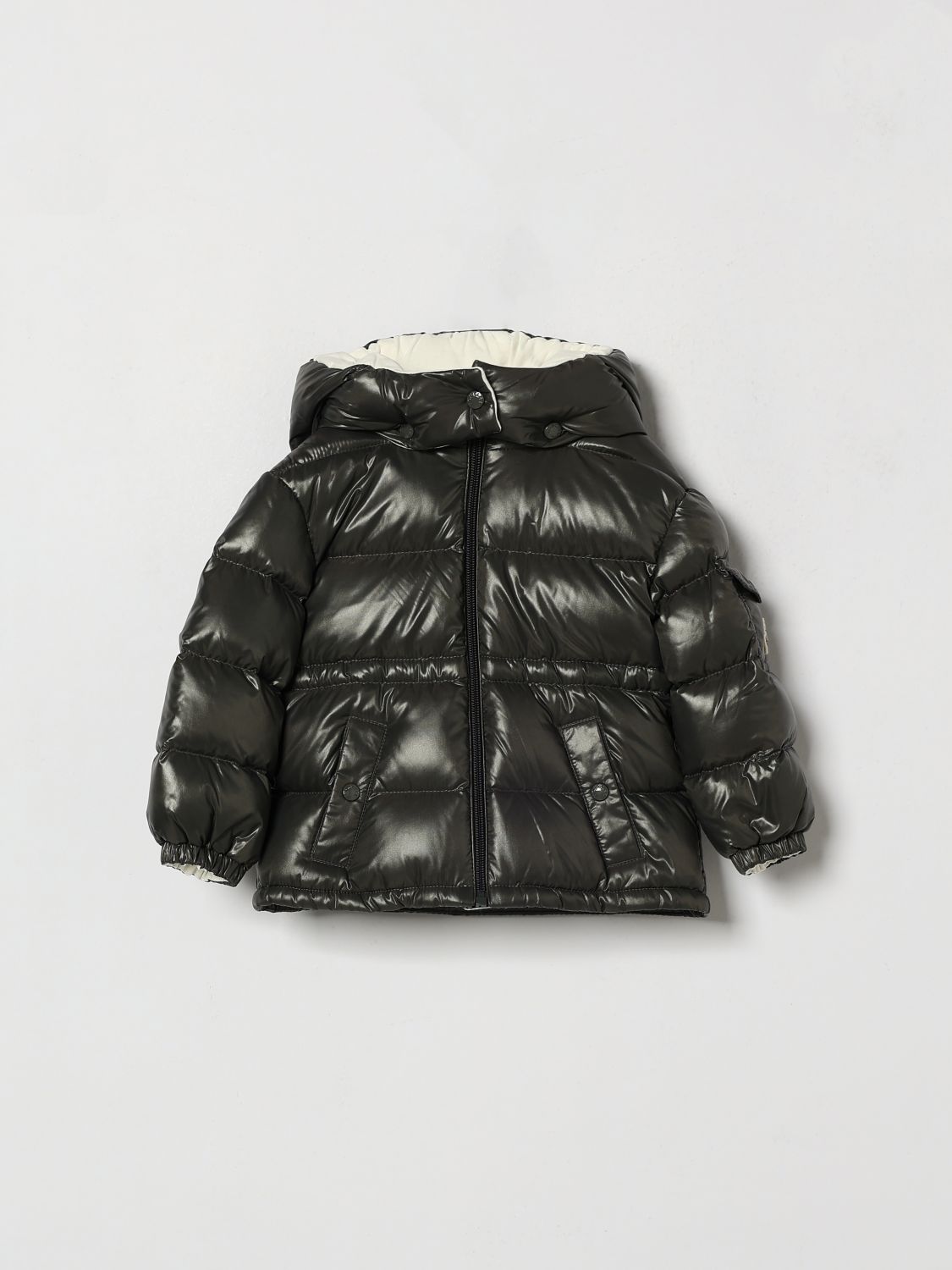 MONCLER Rosafarbene gesteppte Nylon-Daunenjacke Maire von für Jungen mit Kapuze