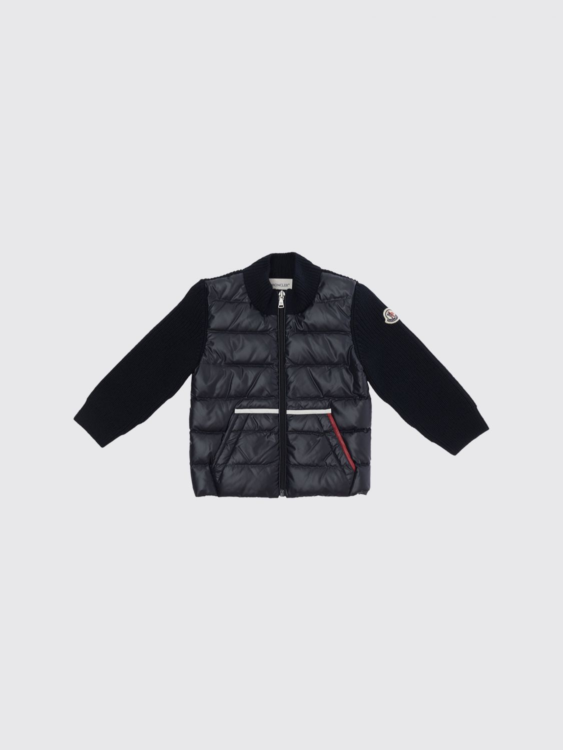 MONCLER Cardigan von aus gestepptem Nylon und Wolle für Jungen mit Reißverschluss