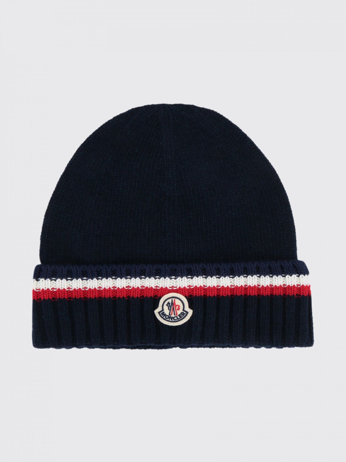 MONCLER Mehrfarbig gestreifte Beanie-Mütze für Jungen aus Wolle und Kaschmir
