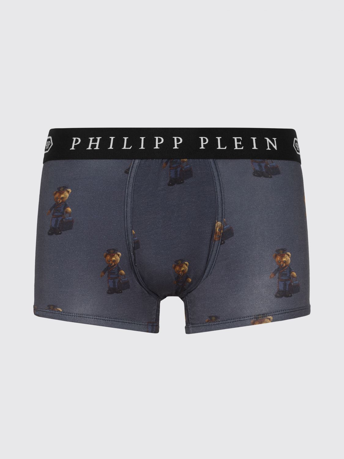 Philipp Plein Stretch Cotton Boxer Shorts with Teddy Bear Print and Logo Waistband · M