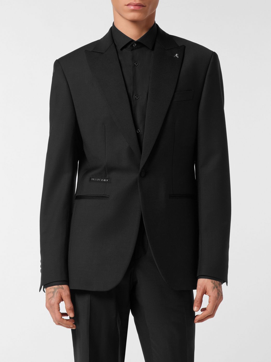 PHILIPP PLEIN Einreihiger Wollmisch-Blazer mit Kristallen und steigendem Revers