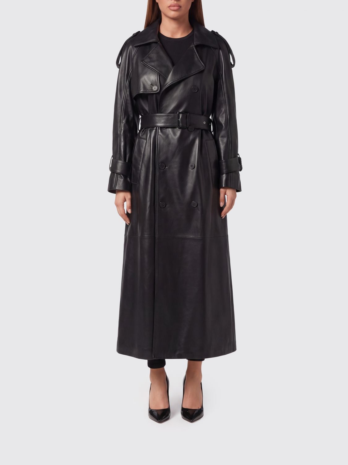Philipp Plein Double-Breasted Lambskin Leather Trench Coat