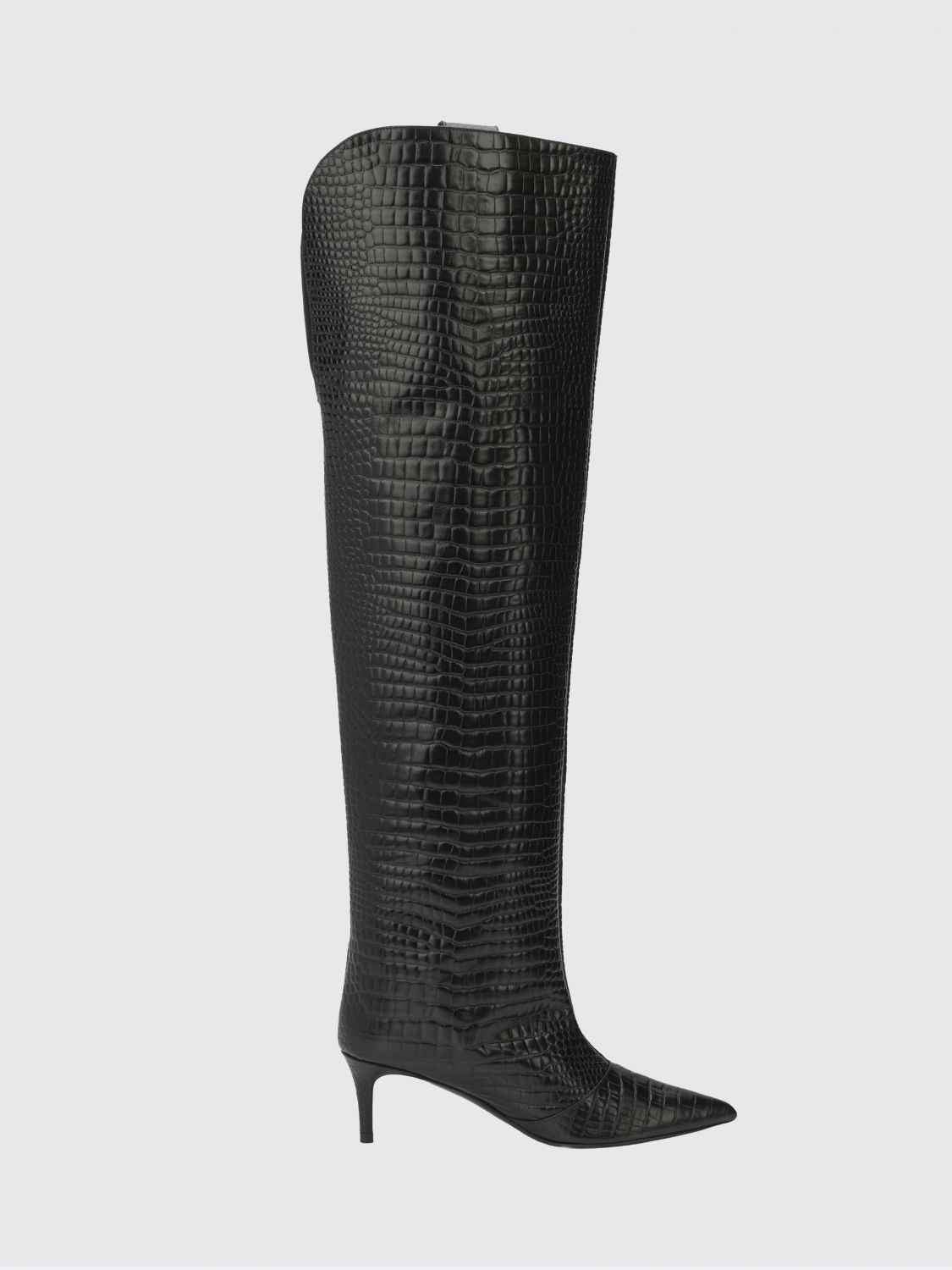 PHILIPP PLEIN Croc-Embossed Leather Over-the-Knee Boots with Hexagon Logo