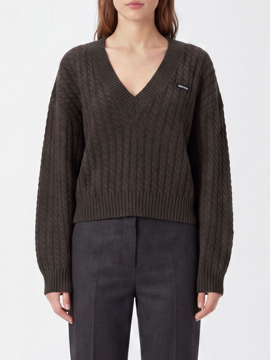 ROTATE V-Neck Merino Wool and Cashmere Jumper with Dropped Shoulders
