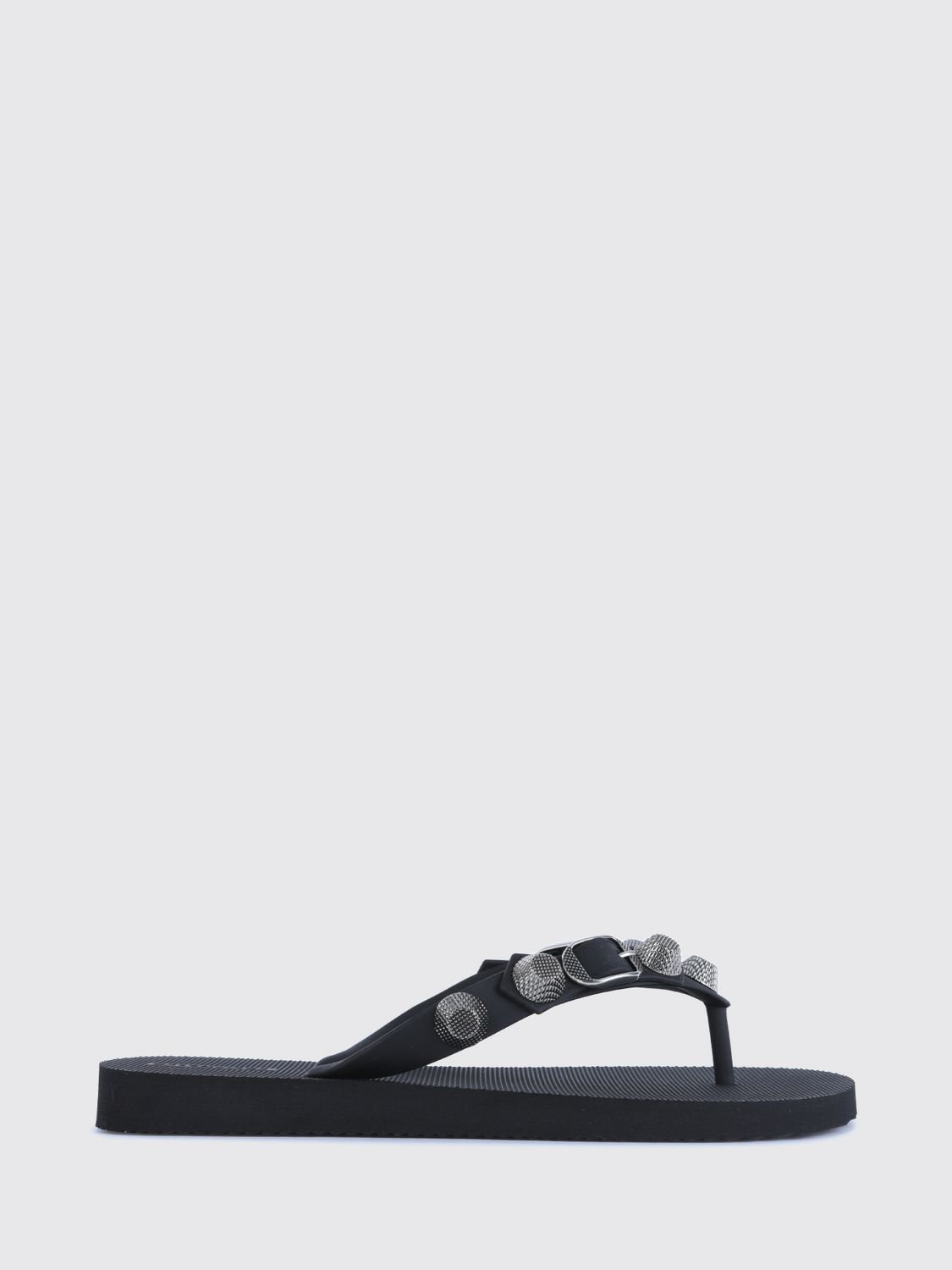 BALENCIAGA Zehenstegsandalen aus Gummi mit Nieten und Zierschnalle