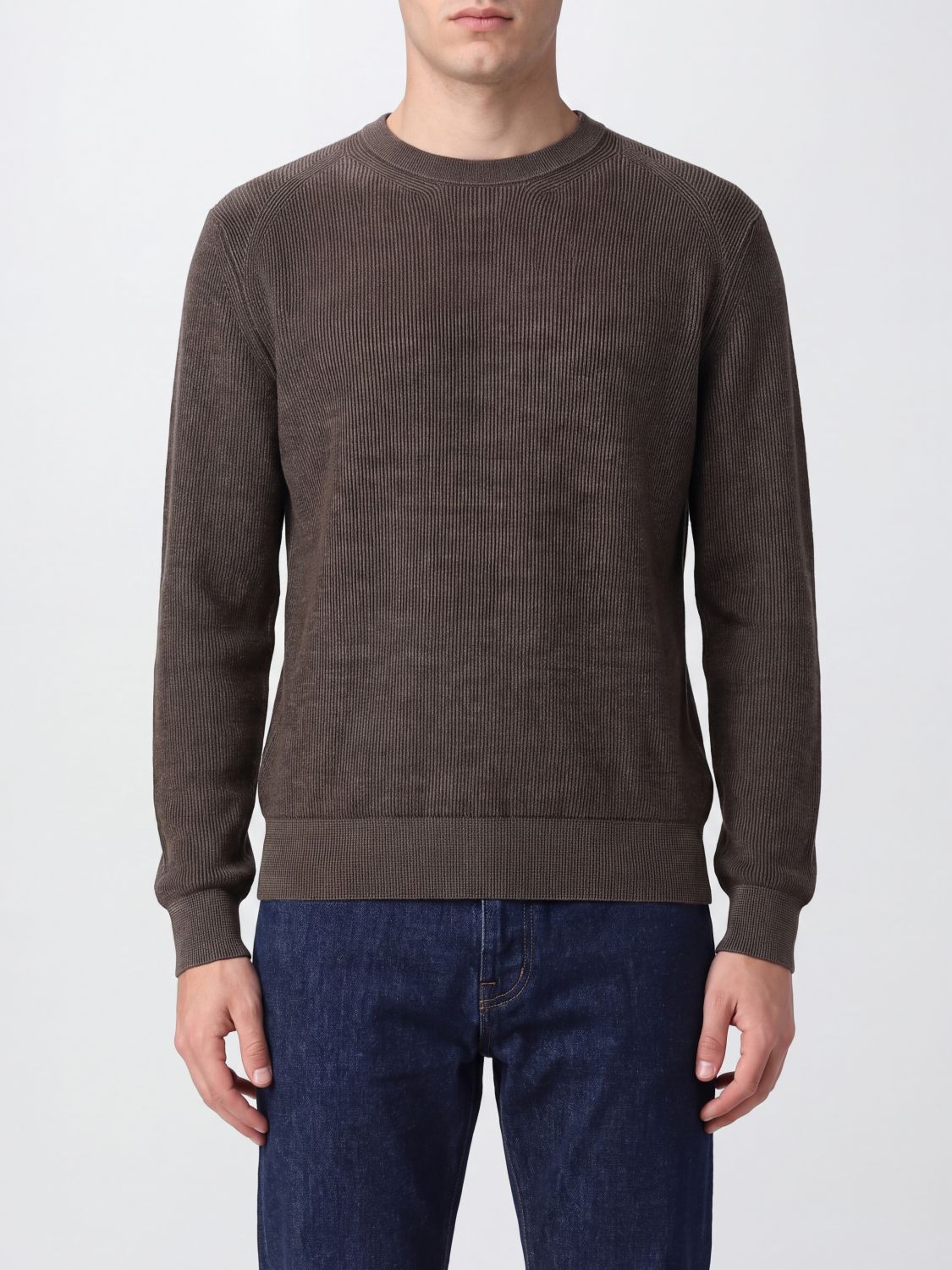 BRIONI Crewneck Jumper in Wool and Cashmere with Long Sleeves and Ribbed Trims