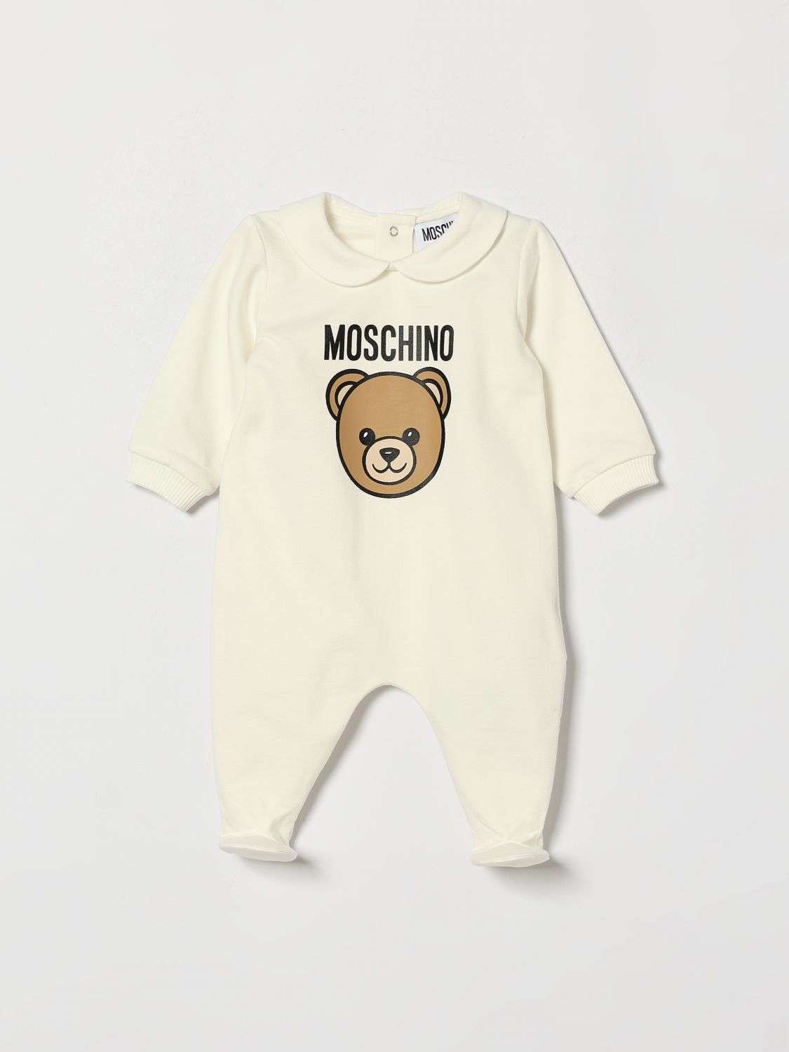 MOSCHINO Jungen-Strampler aus Baumwolle mit Teddybär-Print und Peter-Pan-Kragen