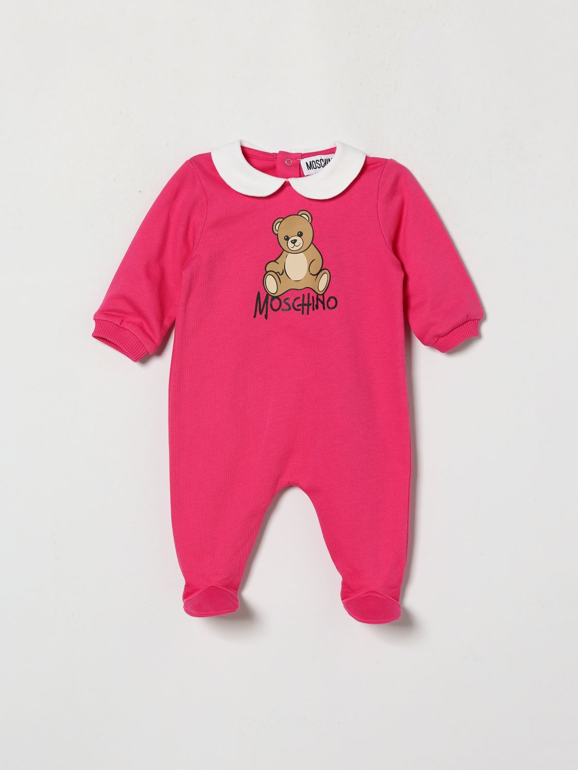 MOSCHINO Baby-Strampler aus Baumwolle mit Teddybär-Druck und Peter-Pan-Kragen