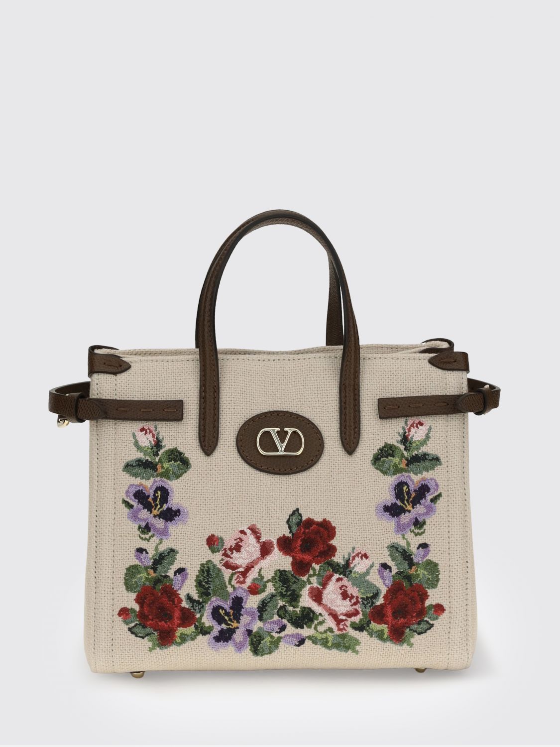VALENTINO GARAVANI Small Antibes Floral Embroidered Linen Tote Bag VALENTINO GARAVANI Small Antibes Floral Embroidered Linen Tote Bag