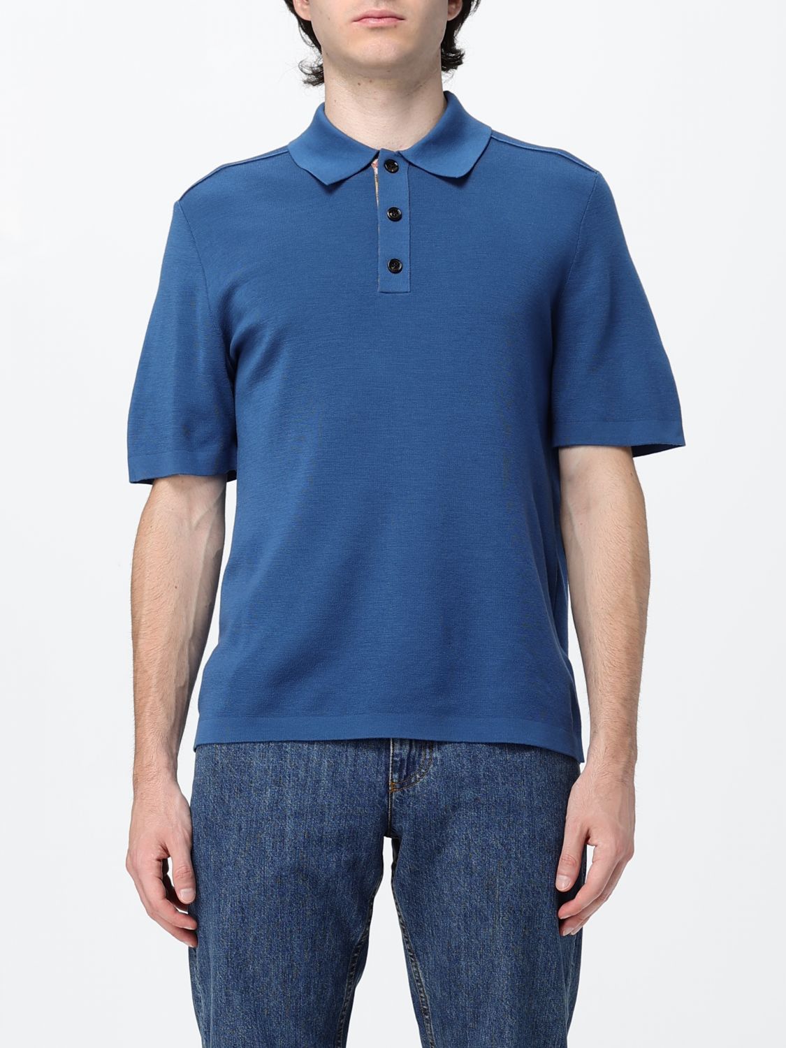 Burberry Short-Sleeved Pure Wool Polo Shirt with Ribbed Collar