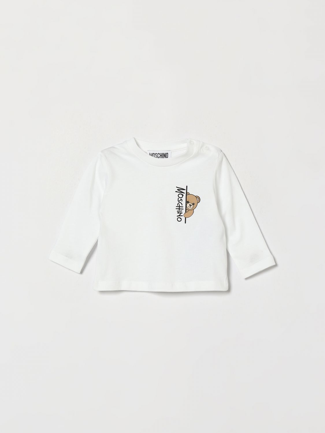 MOSCHINO Langärmeliges Baumwoll-T-Shirt für Jungen mit Teddybär-Print