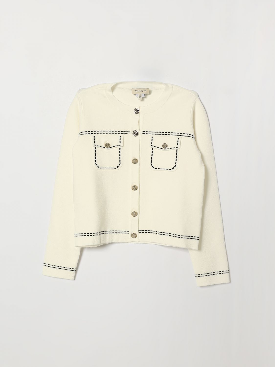 Twinset Viskosemisch-Cardigan von für Mädchen mit aufgesetzten Taschen und Metallknöpfen