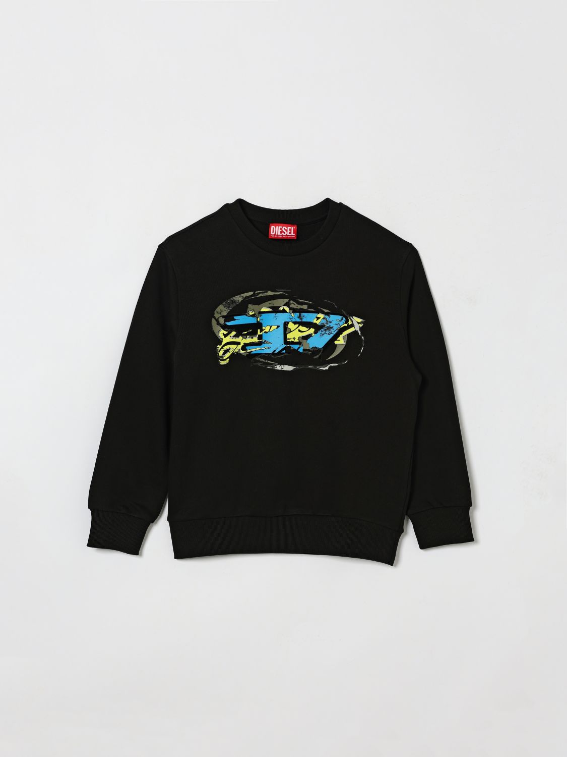 DIESEL Felpa da bambino in cotone con logo Oval D stampato a contrasto