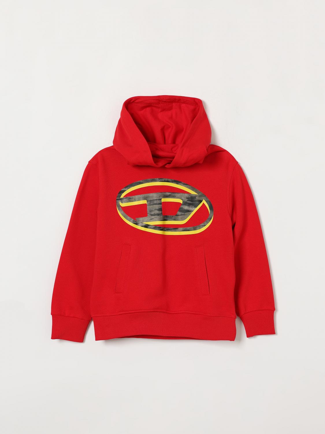 DIESEL Boy's Cotton Hoodie with Contrasting Oval D Logo