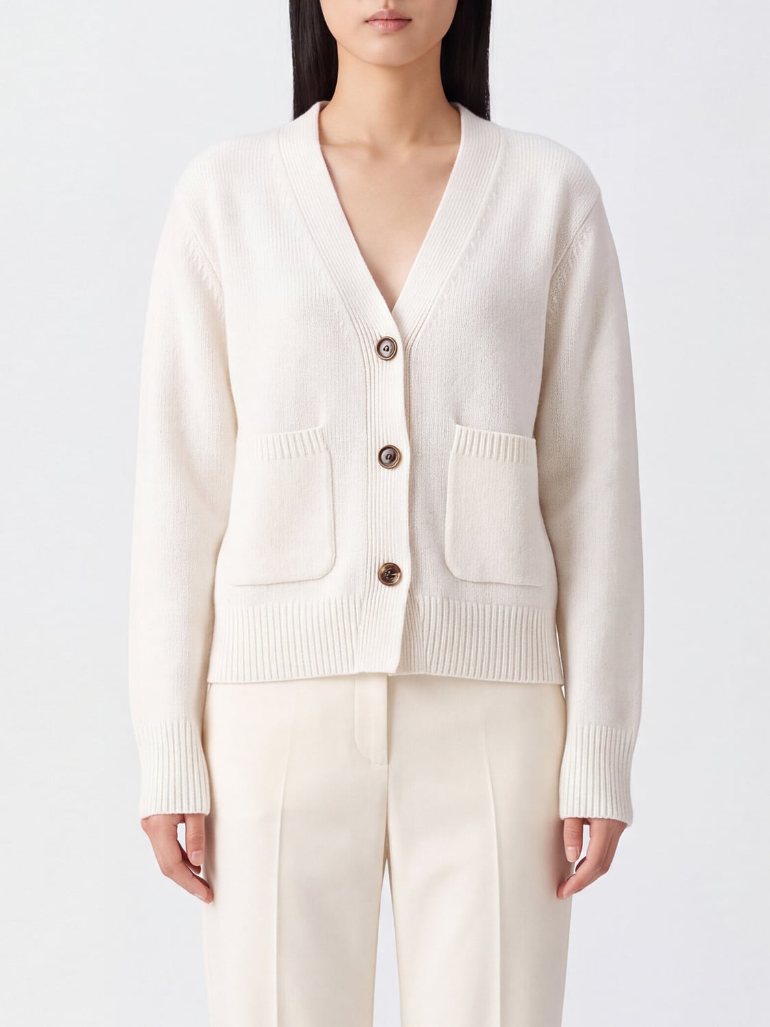 LISA YANG Cardigan in 100% cashmere con scollo a V e bordi a costine