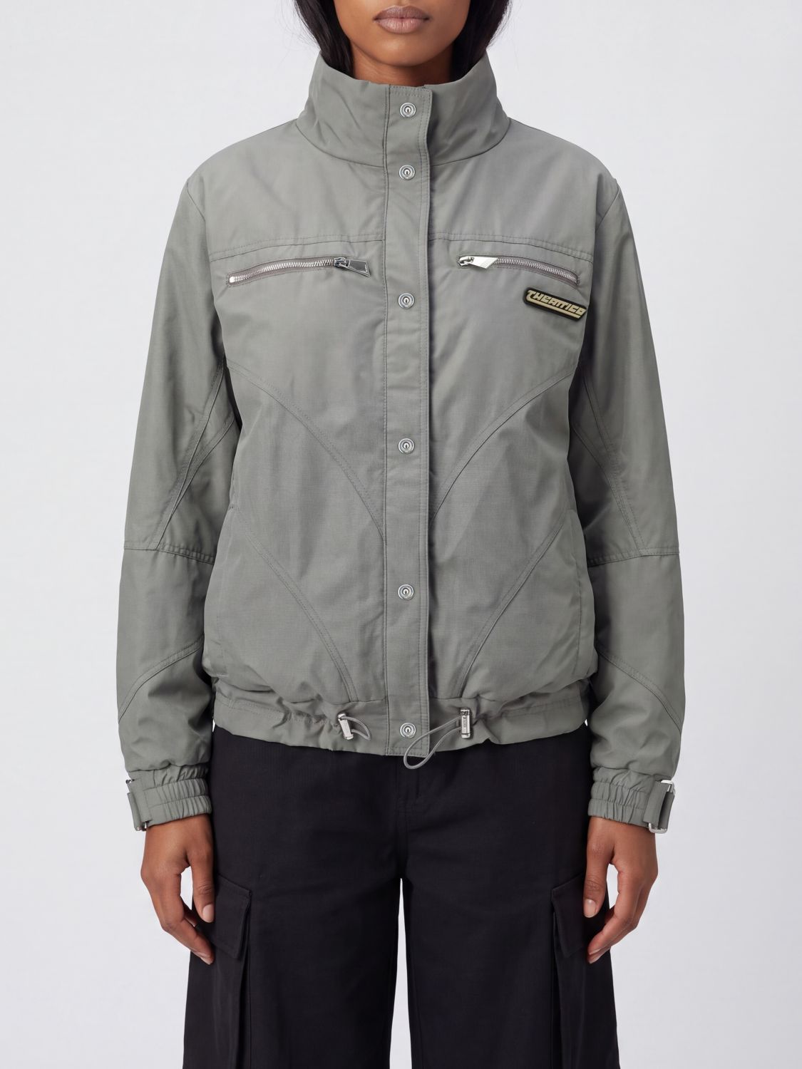 THE ATTICO Relaxed Fit Cropped Cotton Blend Bomber Jacket with High Neck