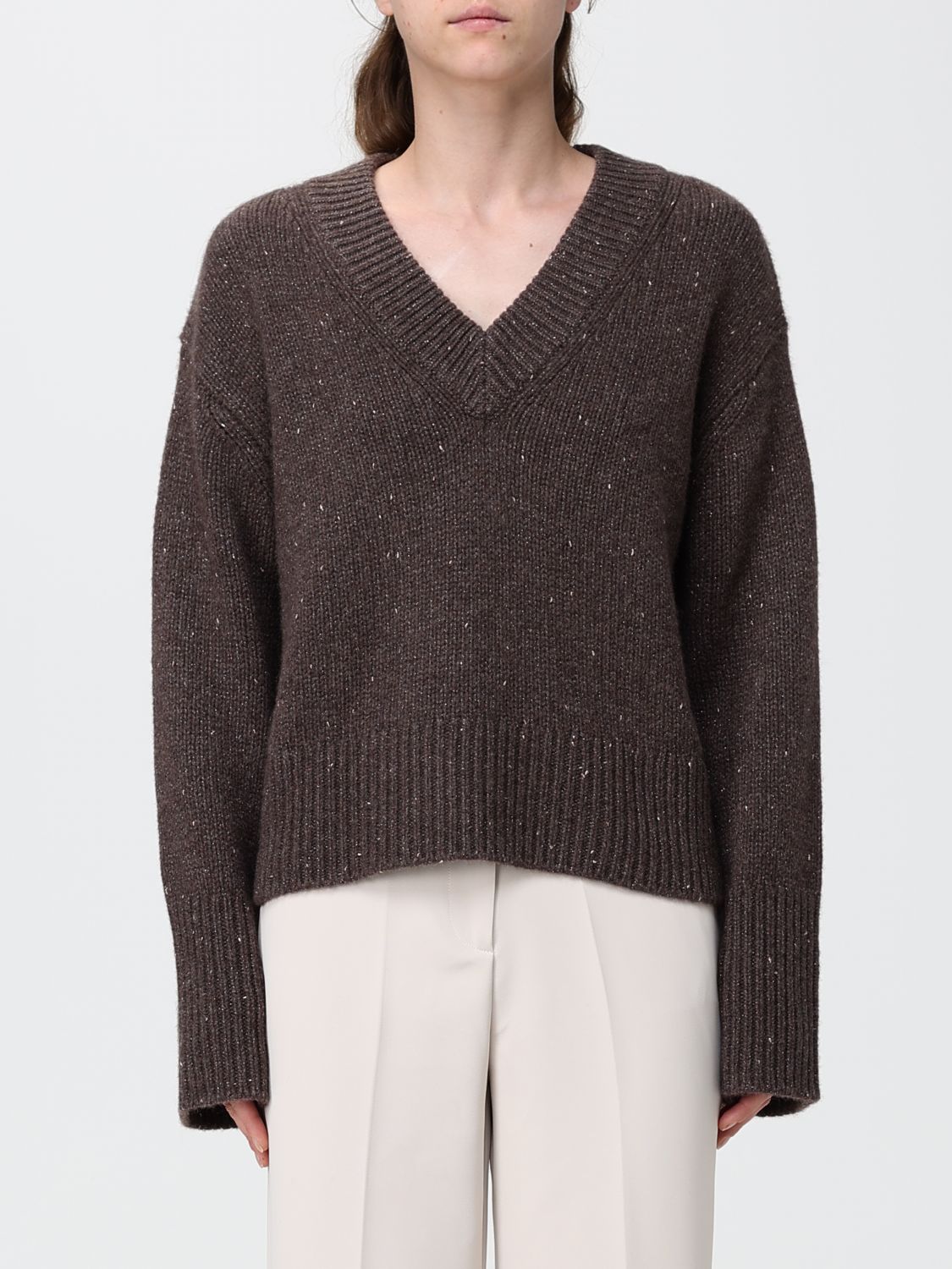 LISA YANG V-Ausschnitt-Pullover aus 100% Kaschmir mit Paillettenapplikation