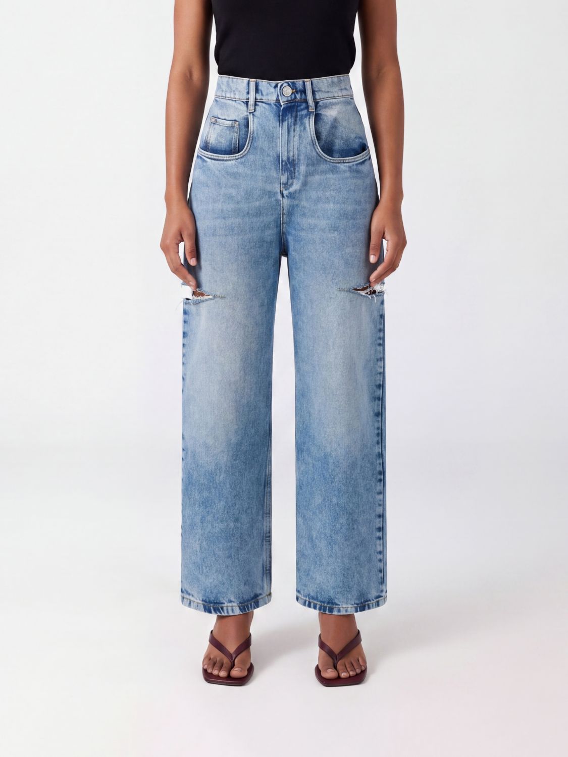 MAISON MARGIELA Hoch taillierte Wide-Leg-Jeans aus Distressed-Denim