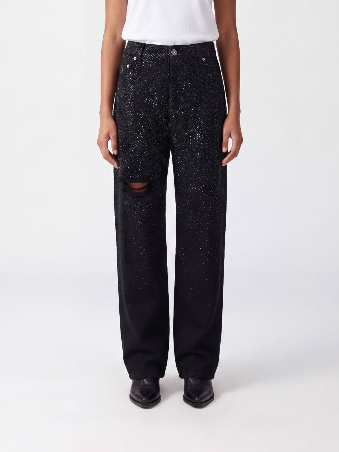GOLDEN GOOSE Hoch taillierte Tapered-Jeans aus Denim mit Strassbesatz