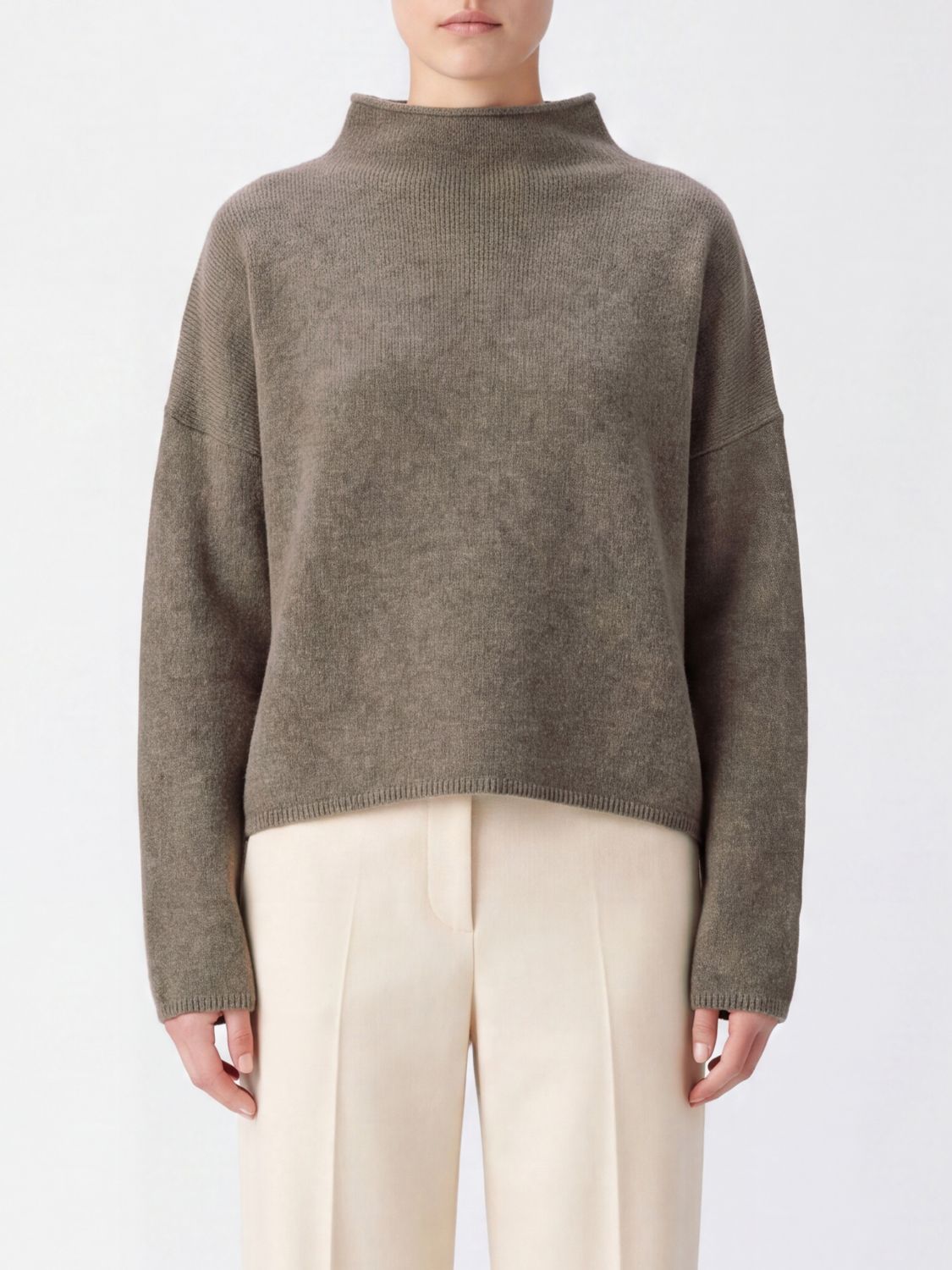 LISA YANG Pure Cashmere Funnel Neck Jumper with Dropped Shoulders