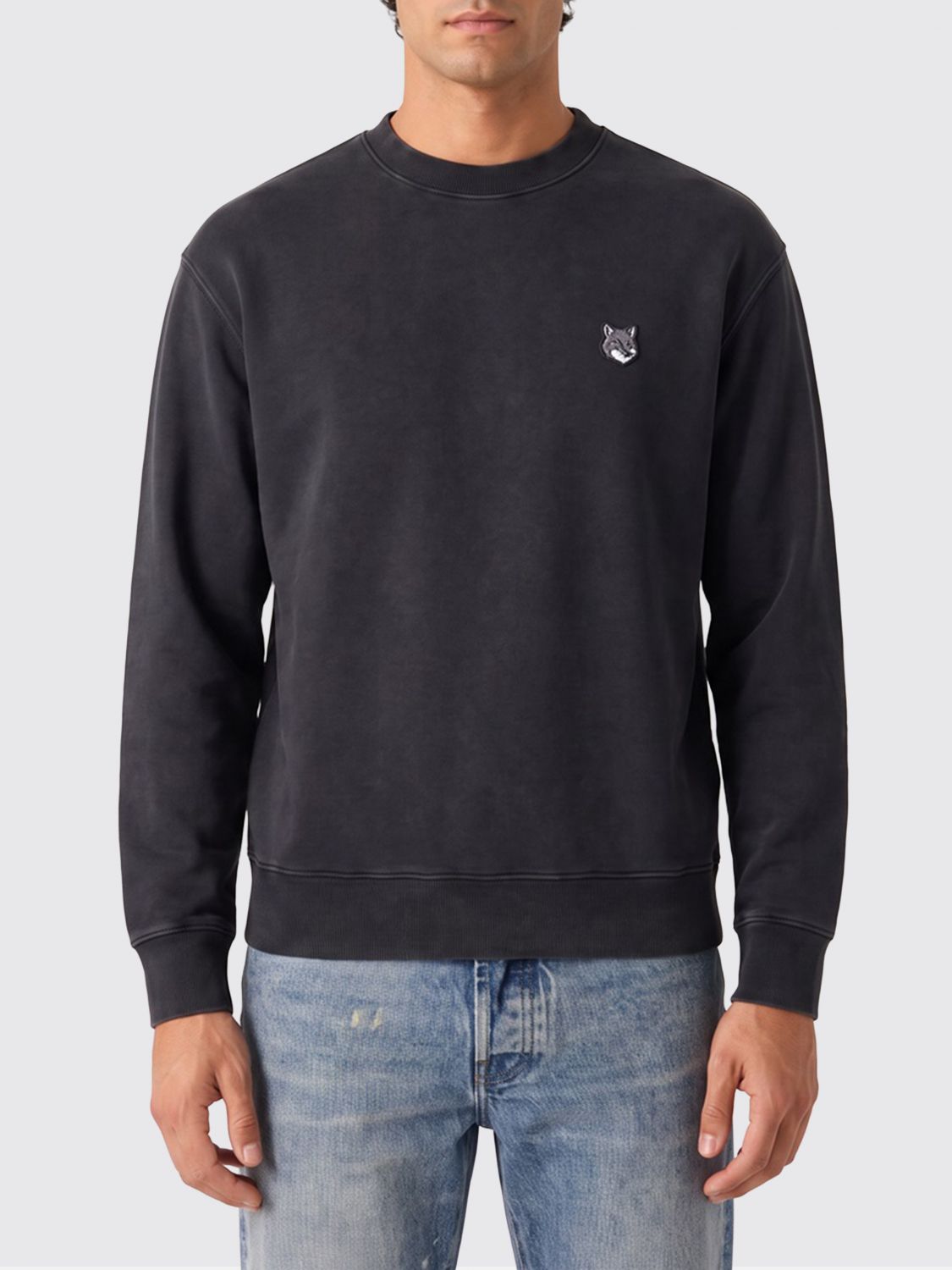 MAISON KITSUNÉ Cotton Crew-Neck Sweatshirt with Embroidered Chillax Fox Logo