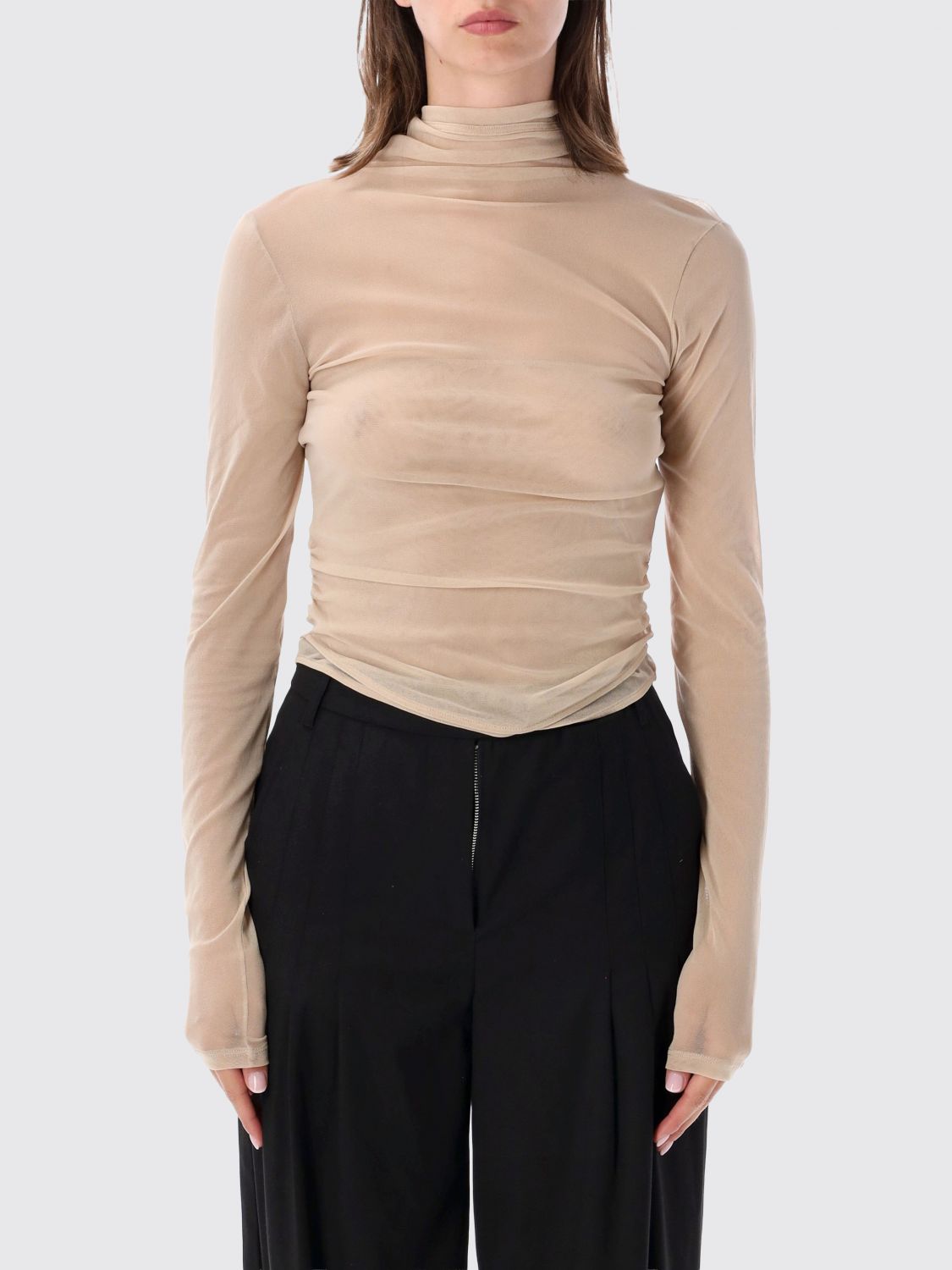 LEMAIRE Sheer Tulle Turtleneck Top with Tie Fastening
