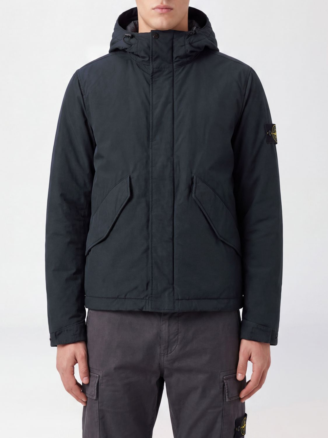 STONE ISLAND Giacca a vento in nylon riciclato con cappuccio e logo Compass