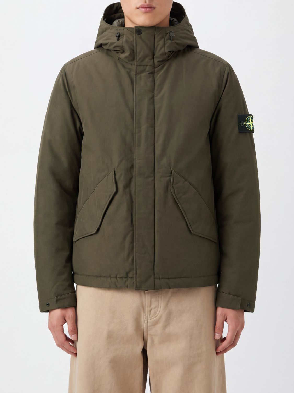 STONE ISLAND Giacca a vento in nylon riciclato con cappuccio e logo Compass