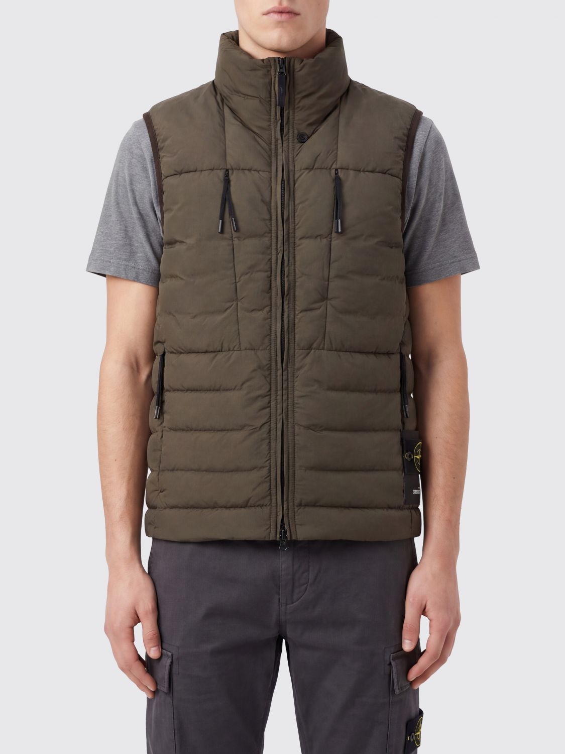 STONE ISLAND Quilted Nylon Vest with Funnel Neck and Compass Logo