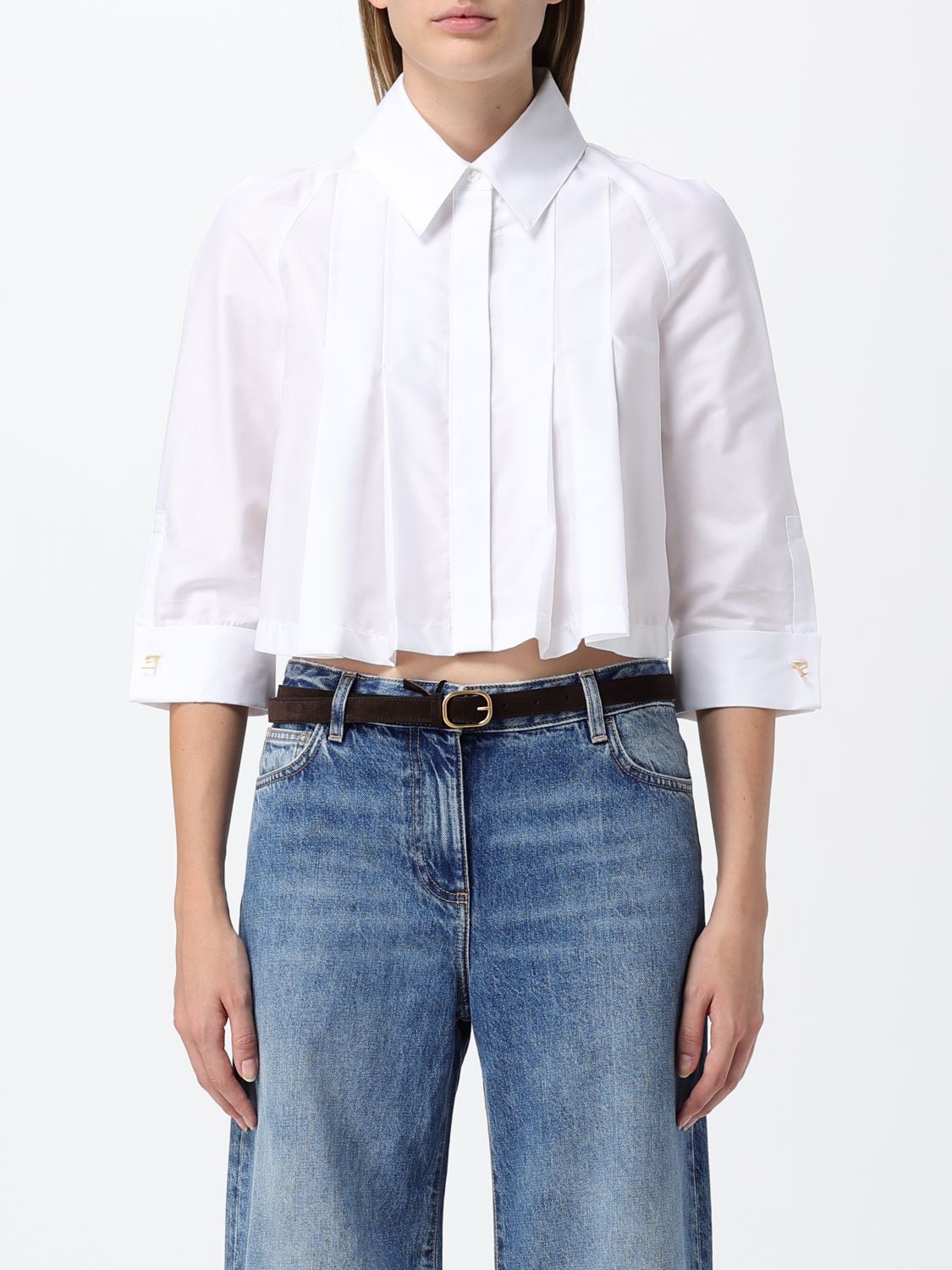 ELISABETTA FRANCHI Gekürzte Baumwollbluse mit plissierten Details