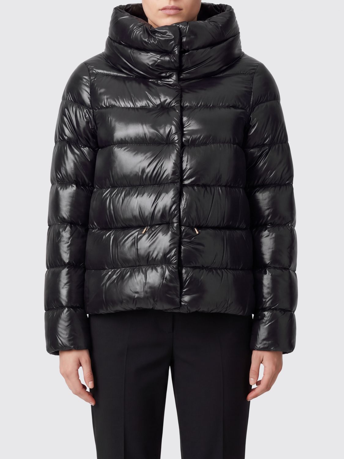 HERNO Short Quilted Ultralight Nylon Down Jacket with High Neck and Drawstring
