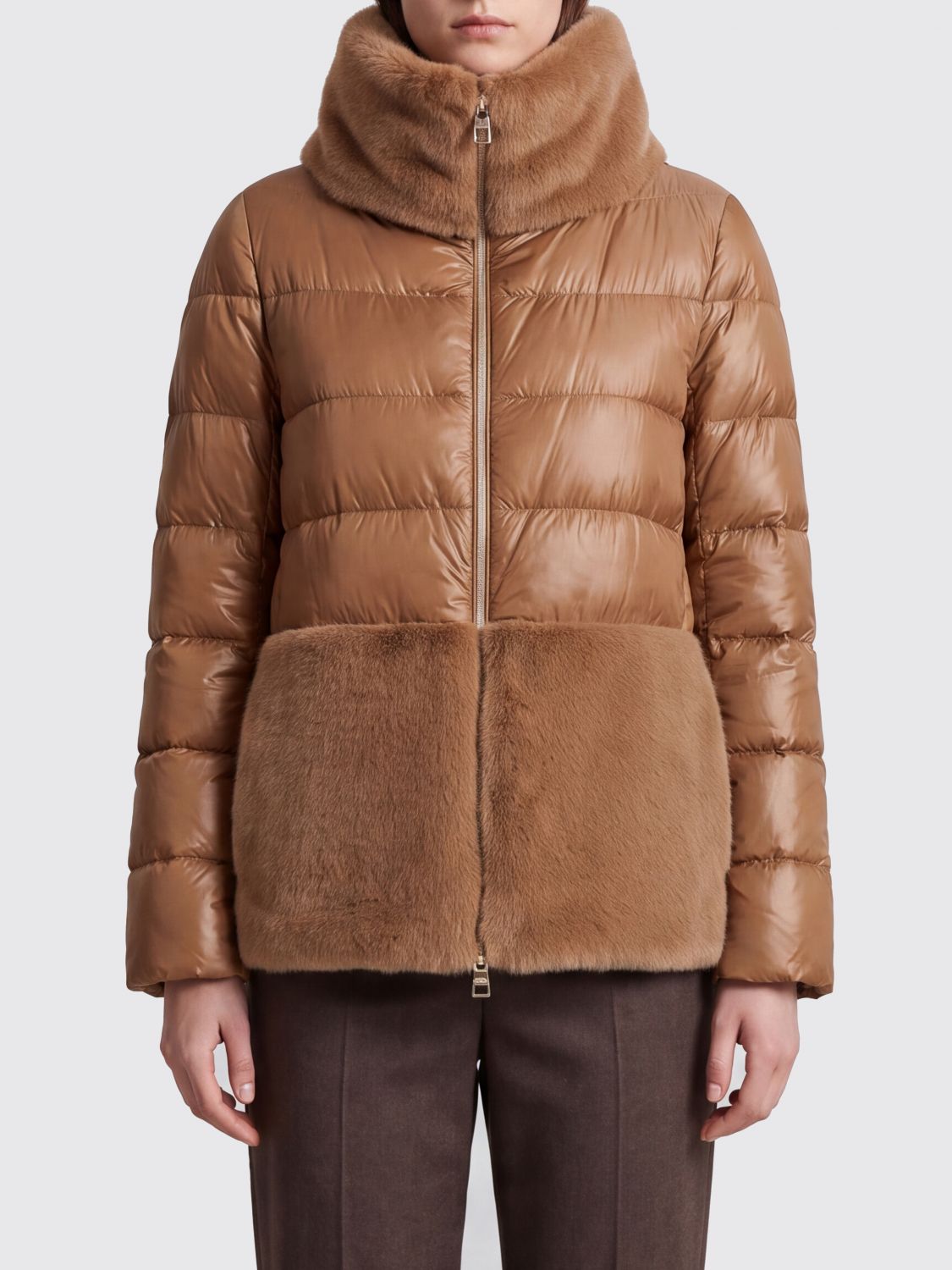 HERNO Short Ultralight Nylon Down Jacket with Faux Fur Details