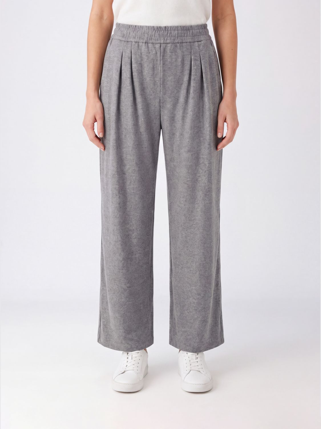 PINKO High-Waisted Wide-Leg Trousers in Wool Blend with Front Pleats
