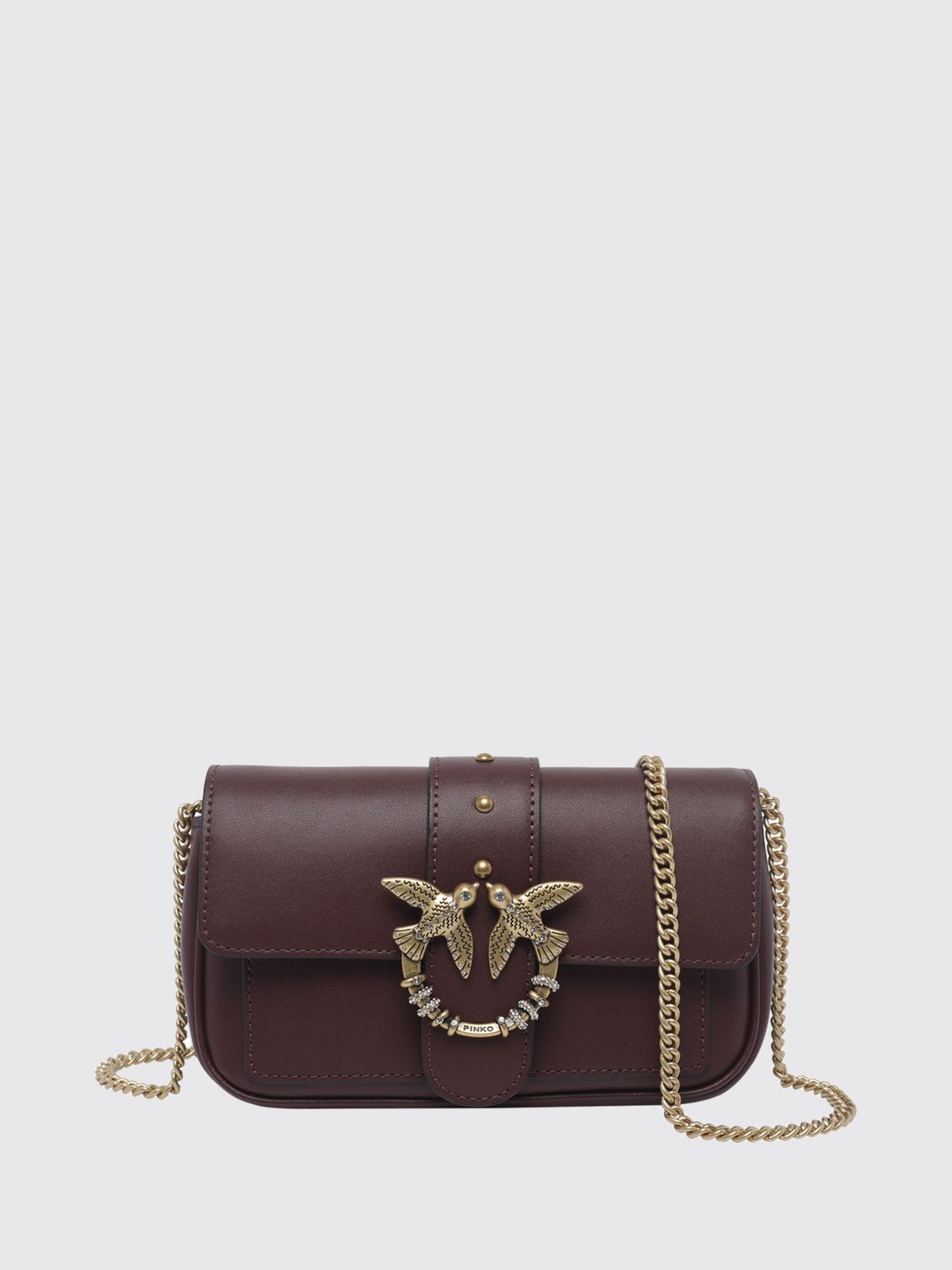 PINKO Mini borsa a tracolla Love Bag Pocket in pelle con cristalli e borchie